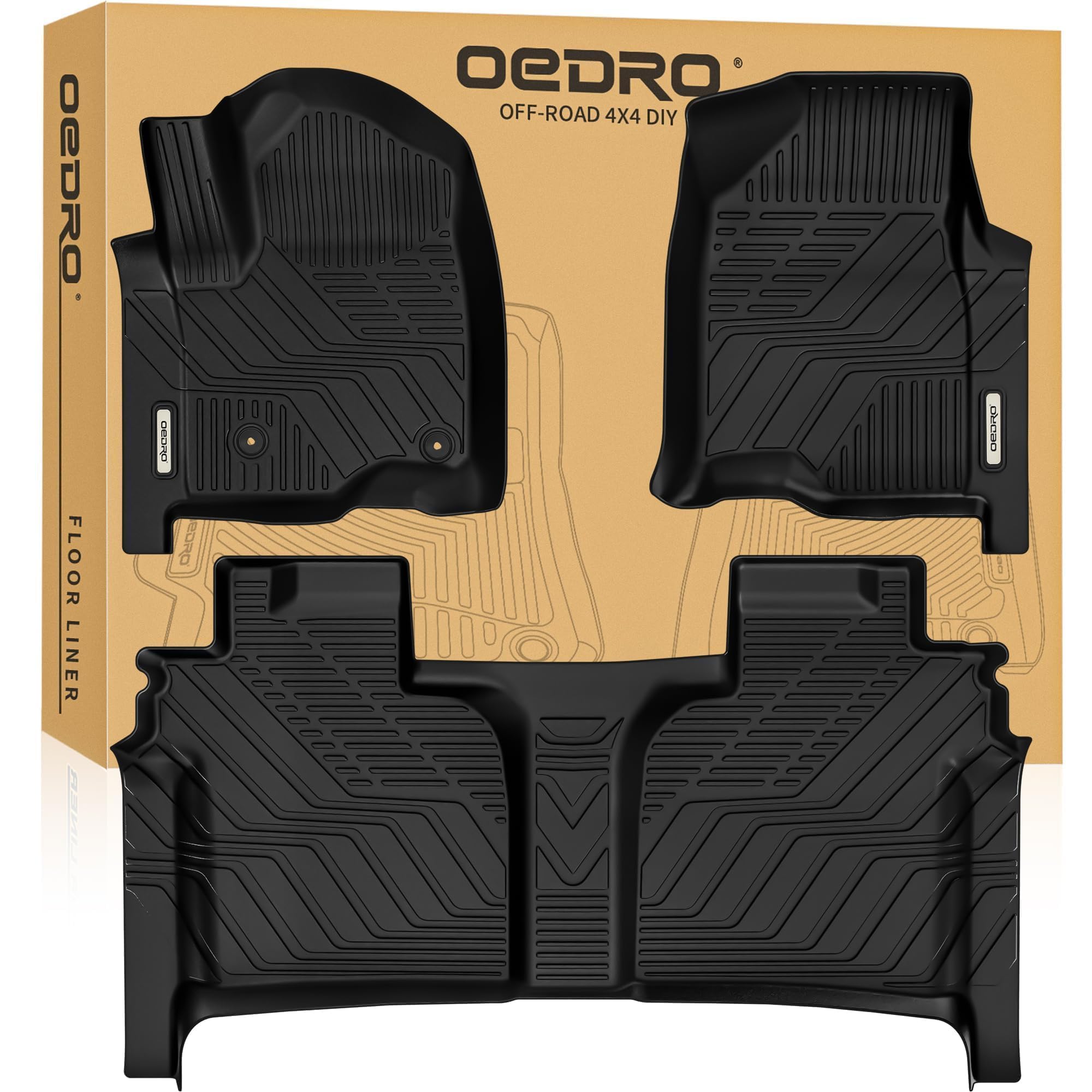 OEDRO Upgraded All-Weather Floor Mats for 2019-2025 Chevrolet Silverado 1500 & GMC Sierra 1500 | 2020-2025 Chevy Silverado/GMC Sierra 2500HD/3500HD Crew Cab | Heavy Duty Protection | Perfect for Off-Roading, Camping & Daily Commute
