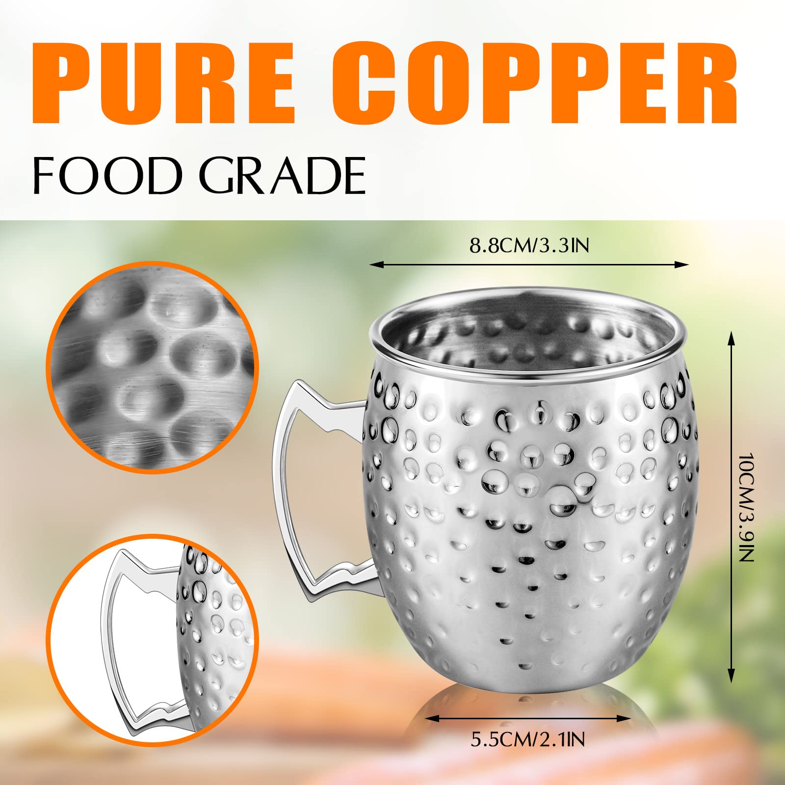 12-Pack Moscow Mule Mugs Set - 19oz Hammered Copper Cups, 304 Stainless Steel Copper-Plated for Chilled Cocktails, Iced Coffee & Wine - Trendy Silver Design (3.6 Inch) - Perfect for Parties, Bars, Home Entertaining & Gift Giving