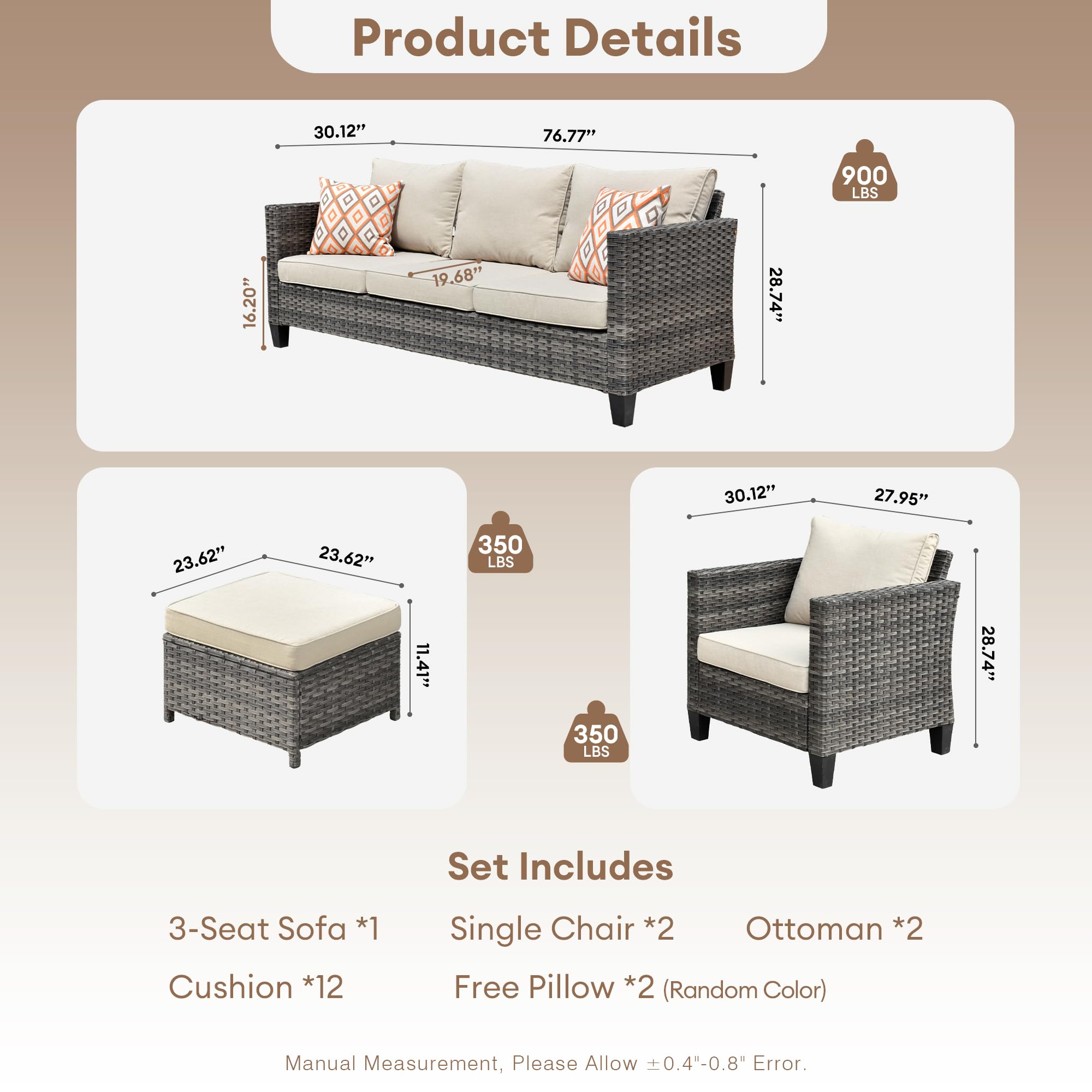 **5-Piece All-Weather Grey Wicker Patio Furniture Set - Outdoor Rattan Sofa, Chairs & Ottomans for Garden, Deck, Backyard (Beige) - Perfect for Relaxing, Entertaining & Lounging**