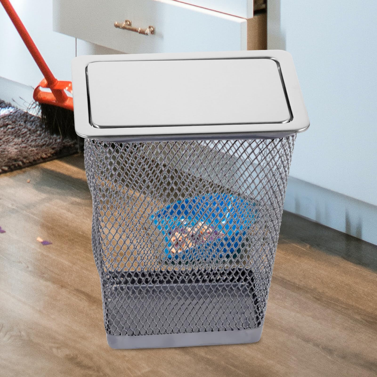 Zerodeko Stainless Steel Waste Chute Lid - Square Trash Can Replacement Cover with Swing Design, 430 Stainless Steel Clamshell Construction - Perfect for Kitchen, Bathroom & Outdoor Garbage Bins