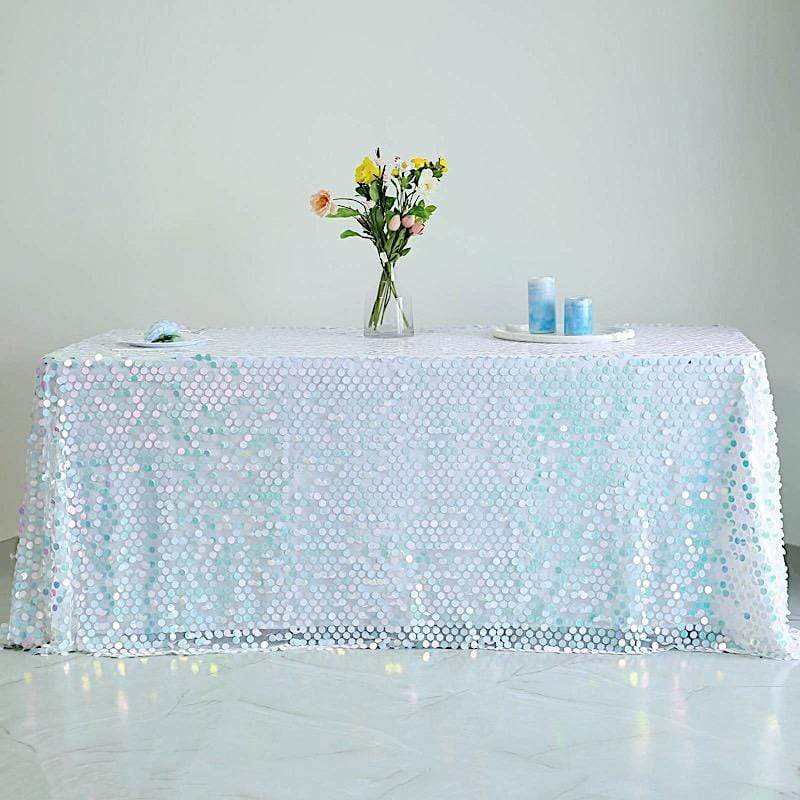 90x132 Inch Large Payette Sequin Rectangular Tablecloth - Glamorous Dining Table Cover for Weddings, Parties & Holiday Decorations