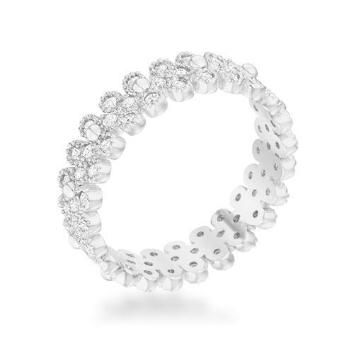1ct CZ Eternity Ring for Women - Rhodium Plated Textured Bezel Set Wedding Band - Perfect for Anniversary, Engagement & Special Occasions