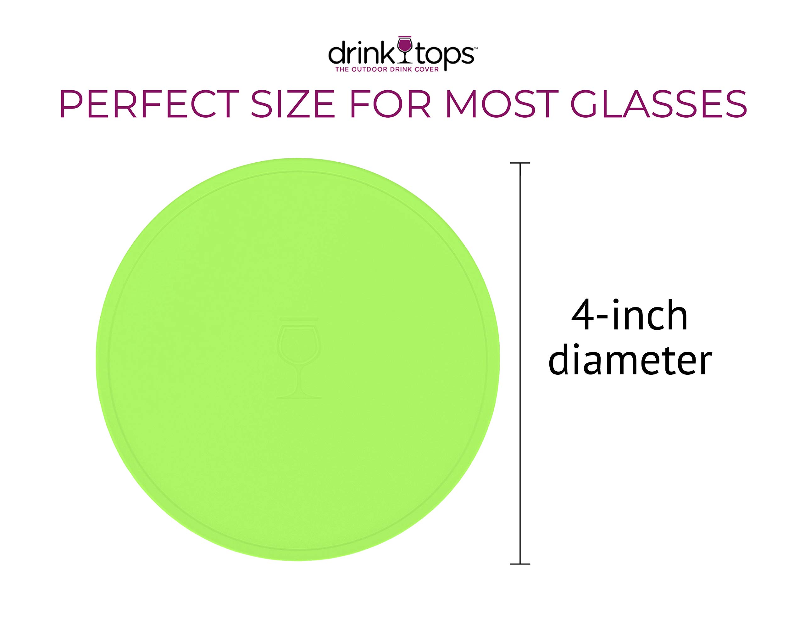 Drink Tops Tap & Seal Reusable Silicone Glass Covers - 4 Pack for Wine Glasses, Coffee Mugs, Tea Cups & Beverage Glasses - Splash Proof & Dust Proof Seal for Outdoor Picnics, Camping & Travel