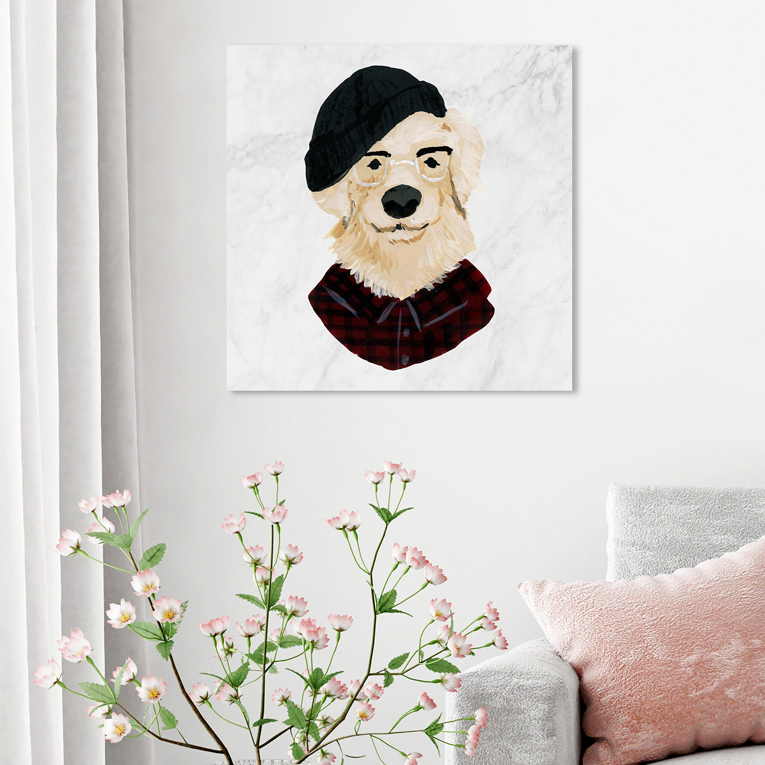 Hipster Golden Pup Canvas Wall Art - 24x24 Inch Animal Print for Home Decor | Modern Dog Painting in Black & Brown | Perfect for Living Room, Bedroom & Office