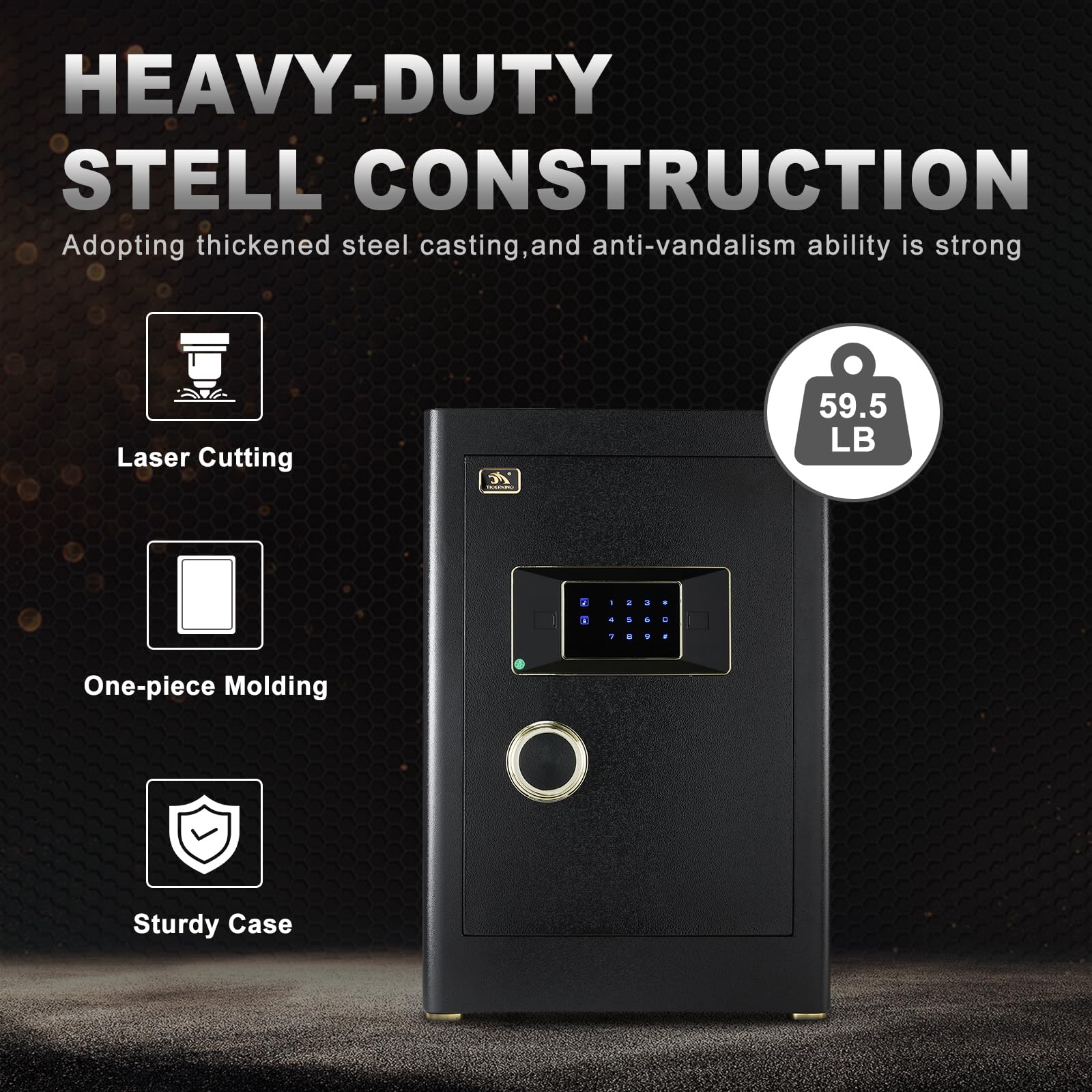 TIGERKING Large Digital Safe Box - 2.05 Cubic Feet Home Security Safe with Touch Screen Keypad & Built-in Lock Box | Fireproof Safe for Home, Office, Jewelry, Documents & Cash Protection