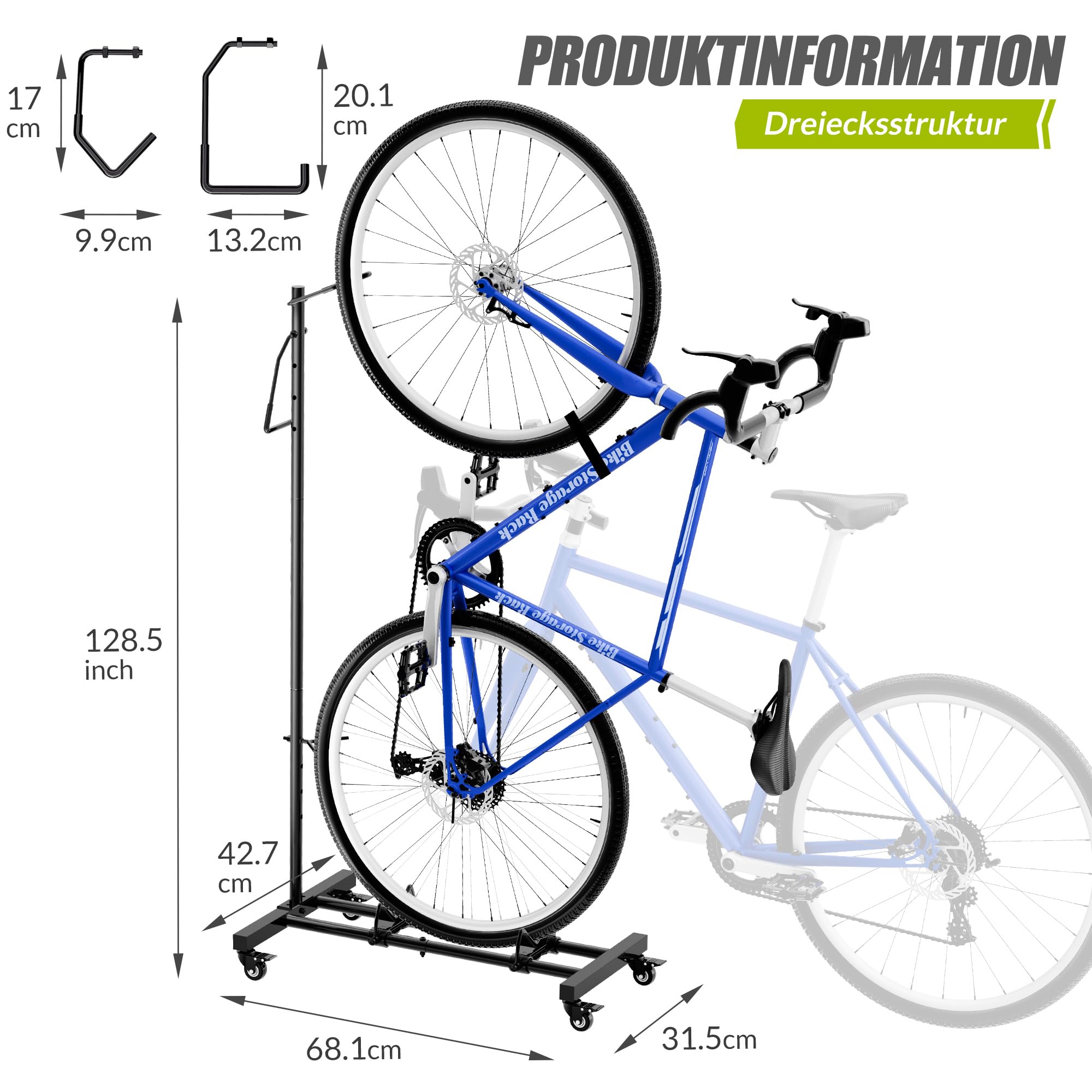 Adjustable Upright Bike Stand - Vertical & Horizontal Bike Storage Rack for Apartments, MTB & Road Bikes - Fits Wheels up to 29