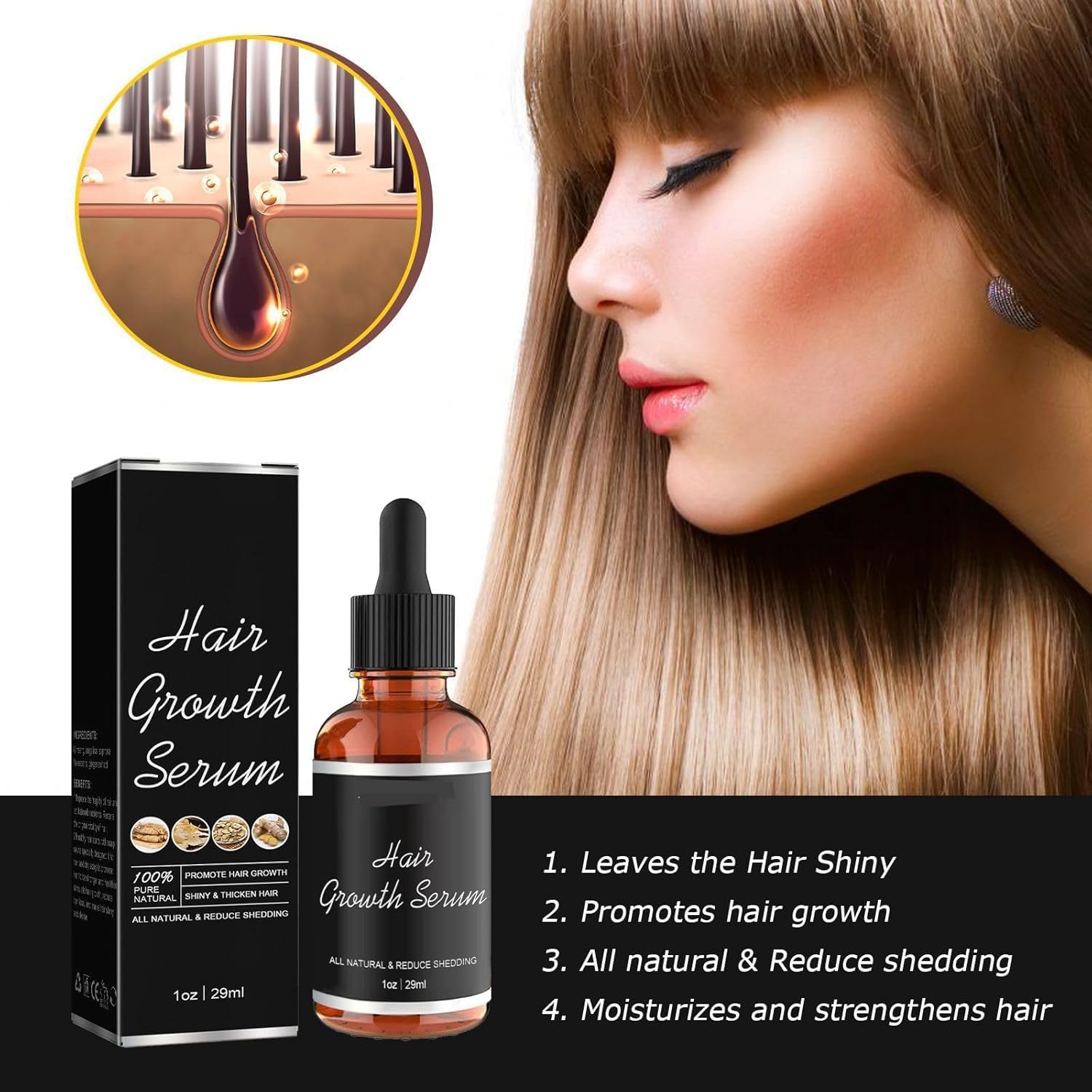 Renora Hair Growth Serum for Black Women - 29ml Anti Hair Loss Treatment, Nourishes Dry & Damaged Hair, Promotes Thicker & Healthier Locks (3 Pack) - Perfect for Daily Scalp Care & Natural Hair Regrowth Routine