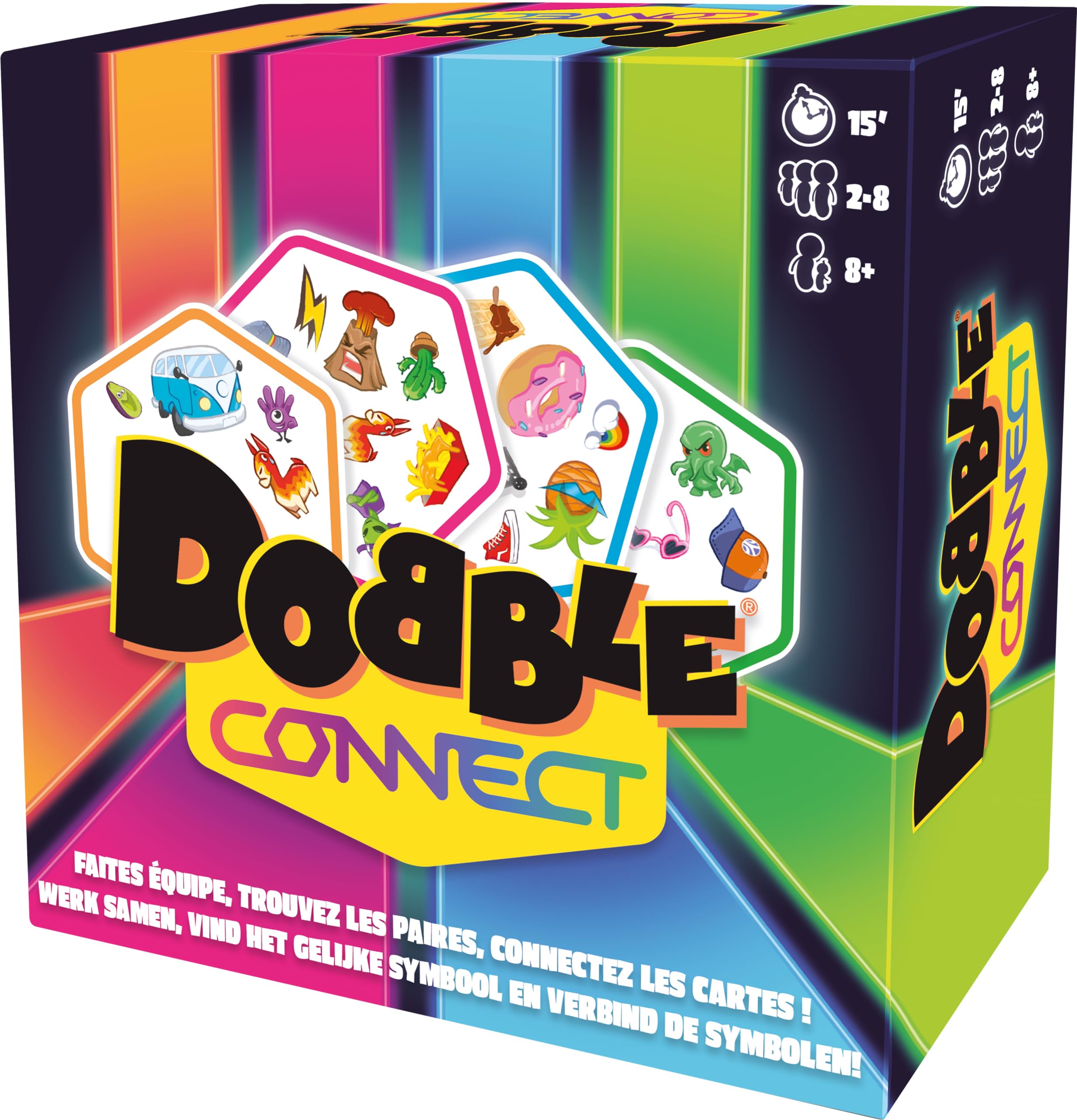 Asmodee Dobble Connect Card Game - Fast-Paced Family Party Game for 2-8 Players Ages 8+ (French/Dutch Version) | Perfect for Game Nights, Travel & Social Gatherings