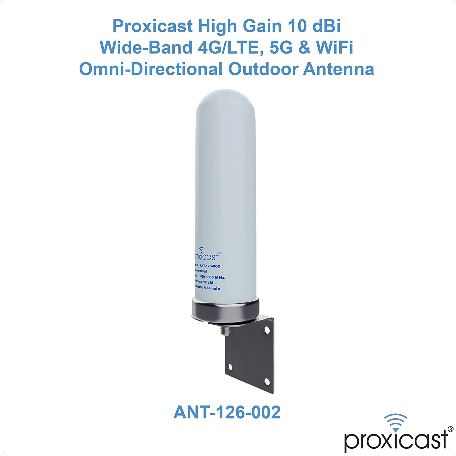 Proxicast 10 dBi High-Gain 4G/5G/WiFi Omni-Directional Antenna with 50ft Professional Coaxial Cable & Mounting Tape Kit (ANT-126-002-BDL-50) - Boost Cellular Signal for Home, Office, RV & Outdoor Use