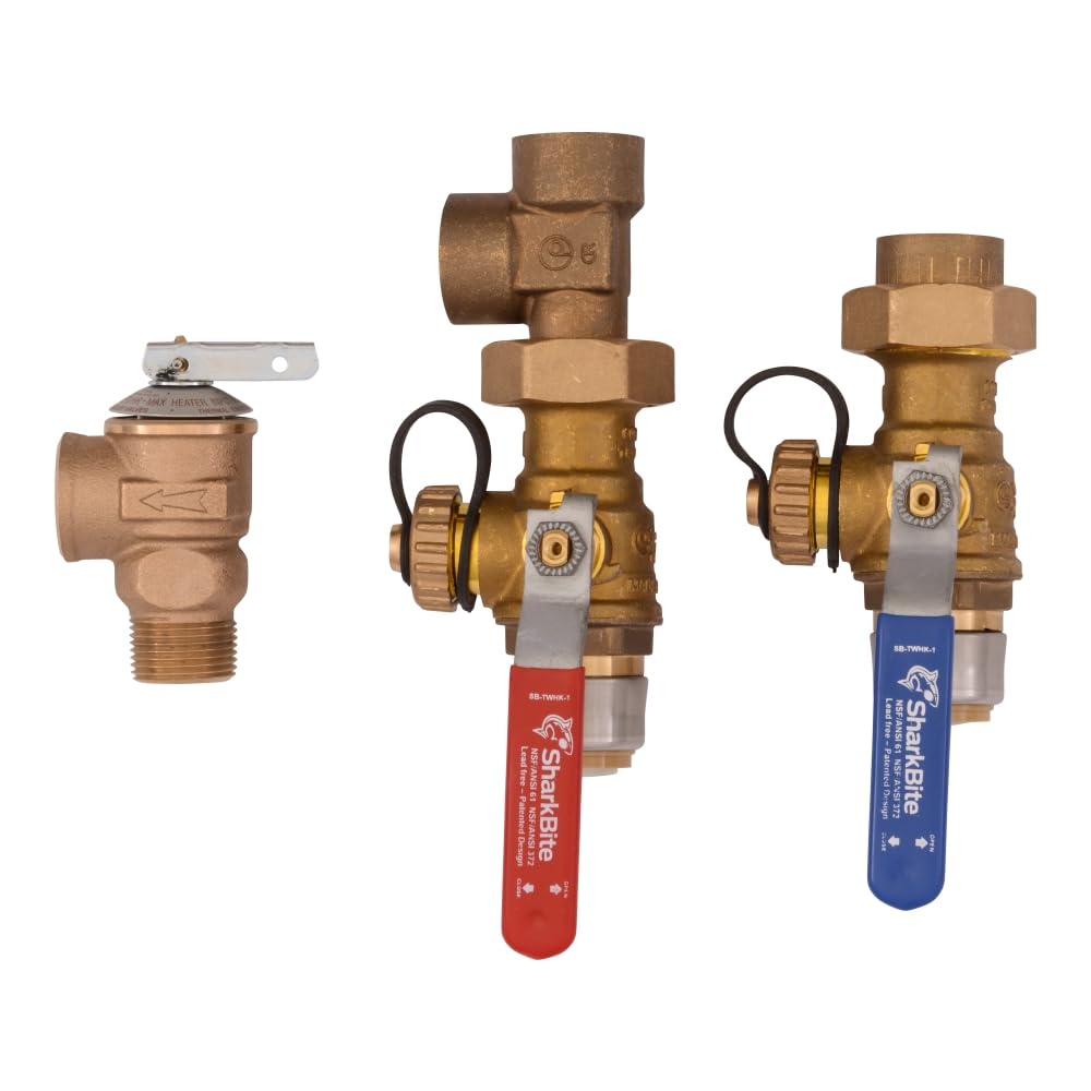SharkBite 25374 3/4 Inch Push-to-Connect Tankless Water Heater Valve Kit - Easy DIY Installation for On-Demand Hot Water Systems in Homes & RVs