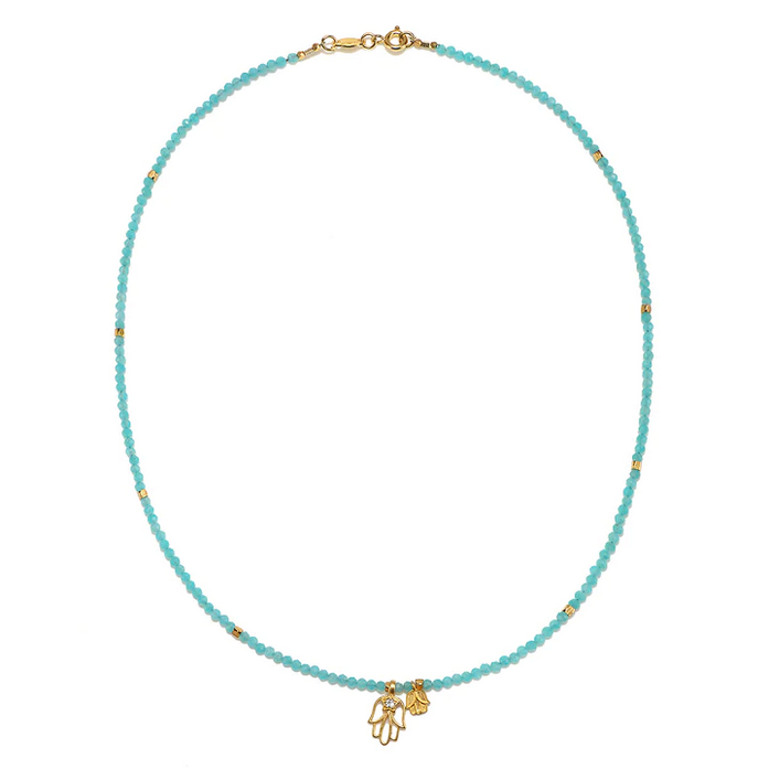 Blessings of Tranquility Hamsa & Amazonite Necklace - Spiritual Protection Jewelry for Women, Healing Crystal Pendant - Perfect for Meditation, Yoga & Positive Energy