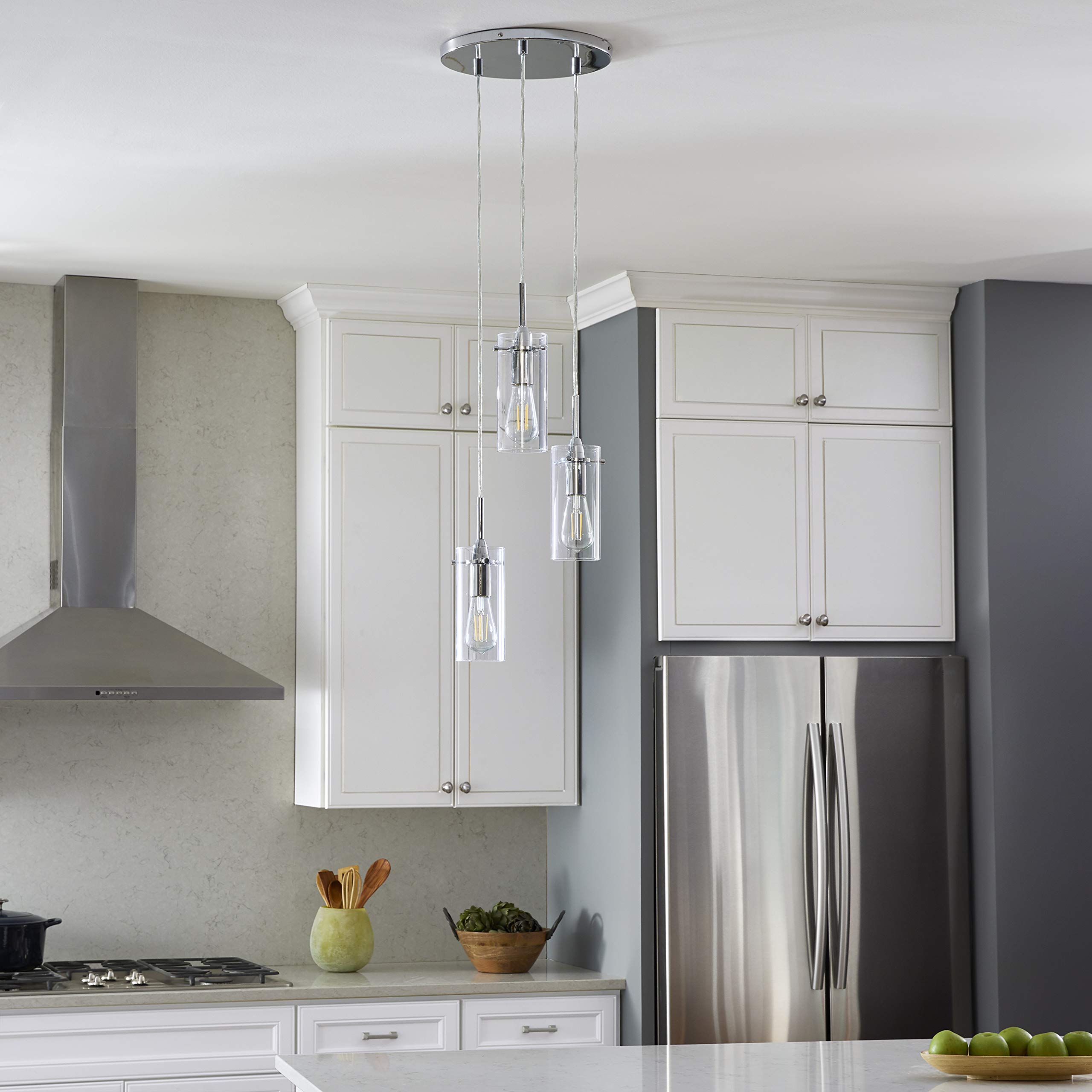 Liara Effimero 3-Light Cluster Pendant - Modern Brushed Nickel Chandelier for Foyer, Entryway & Staircase - Elegant Lighting Solution for High Ceilings & Stairwells - Perfect for Contemporary Home Decor & Interior Design