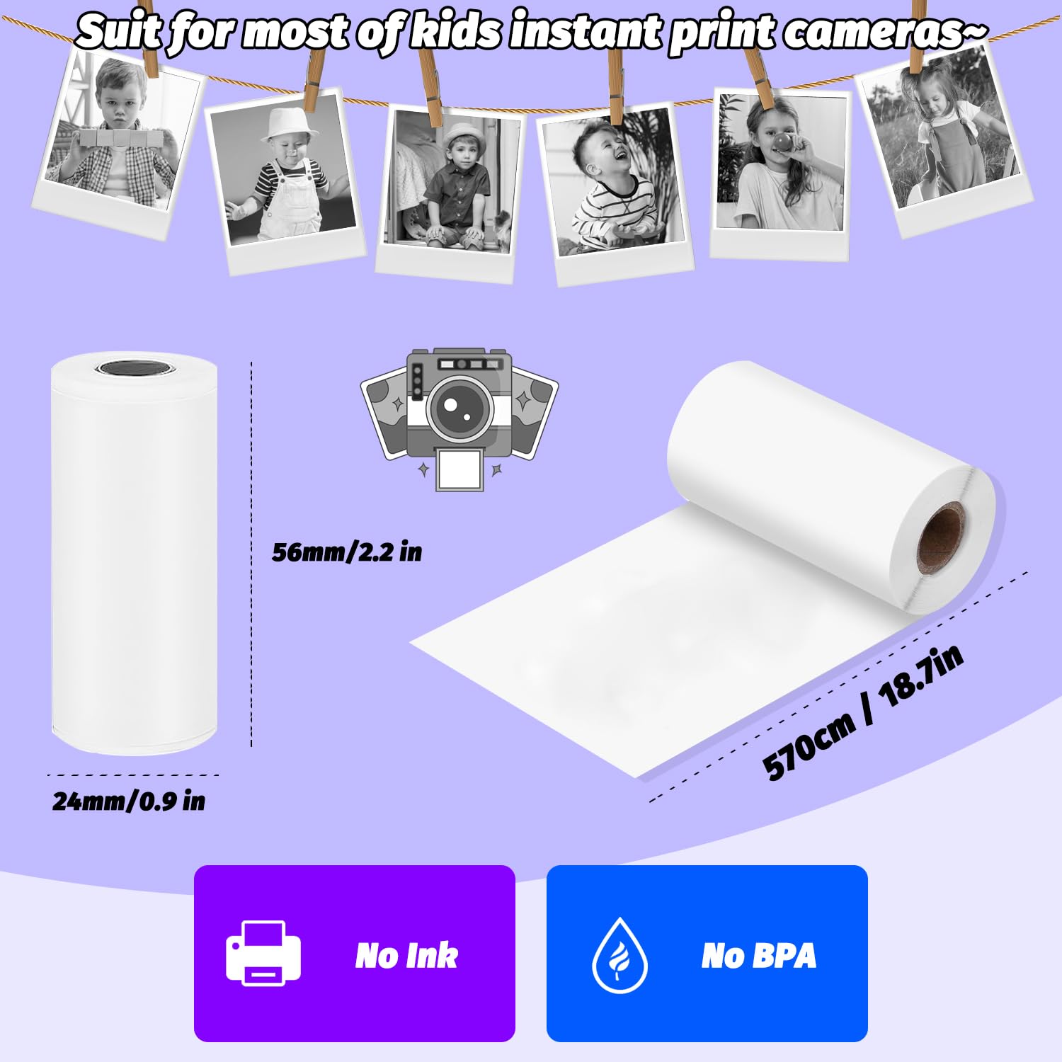 MasterBee Instant Print Camera Thermal Paper - 12 Rolls BPA-Free Refill for Photo Printing | Perfect for Polaroid Cameras, DIY Scrapbooking & Photo Albums
