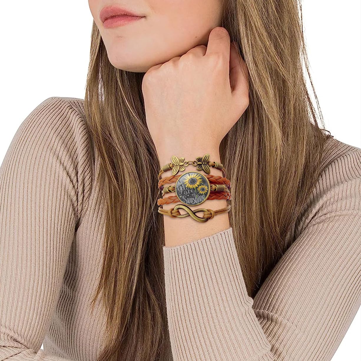 Boho Sunflower Leather Bracelet for Women - Bohemian Handmade Jewelry Gift for Wife, Daughter, Mom, Teens | Friendship, Birthday, Anniversary Present | Perfect for Summer Festivals, Beach Outings & Boho Chic Style