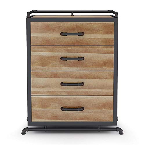 Furniture of America Sholl Wood 4-Drawer Chest in Natural and Sand Black - Stylish Storage Solution for Bedroom, Living Room or Office Organization