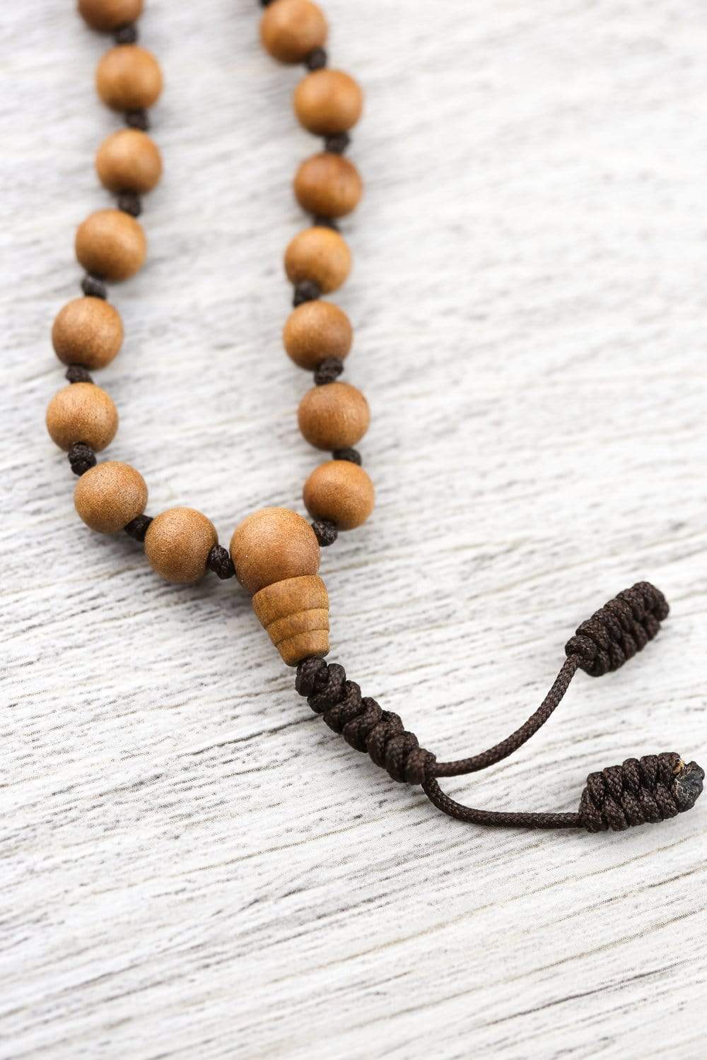 Hand Knotted Sandalwood Mala Beads Necklace - 108 Brown Cord Prayer Beads for Meditation, Yoga & Spiritual Practice - Natural Wood Buddhist Rosary for Mindfulness & Stress Relief