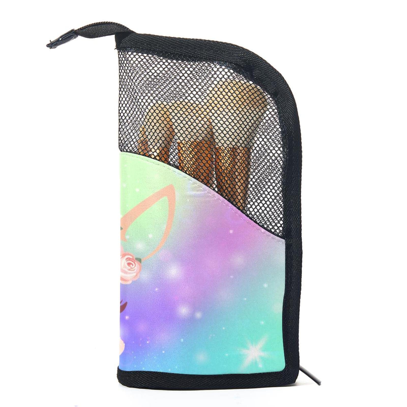 Portable Makeup Brush Organizer Bag with 12 Slots - Cartoon Unicorn Head Flower Design - Travel Cosmetic Brush Holder Case for Professional Makeup Artists & Beginners - Perfect for Home, Travel, and Salon Use