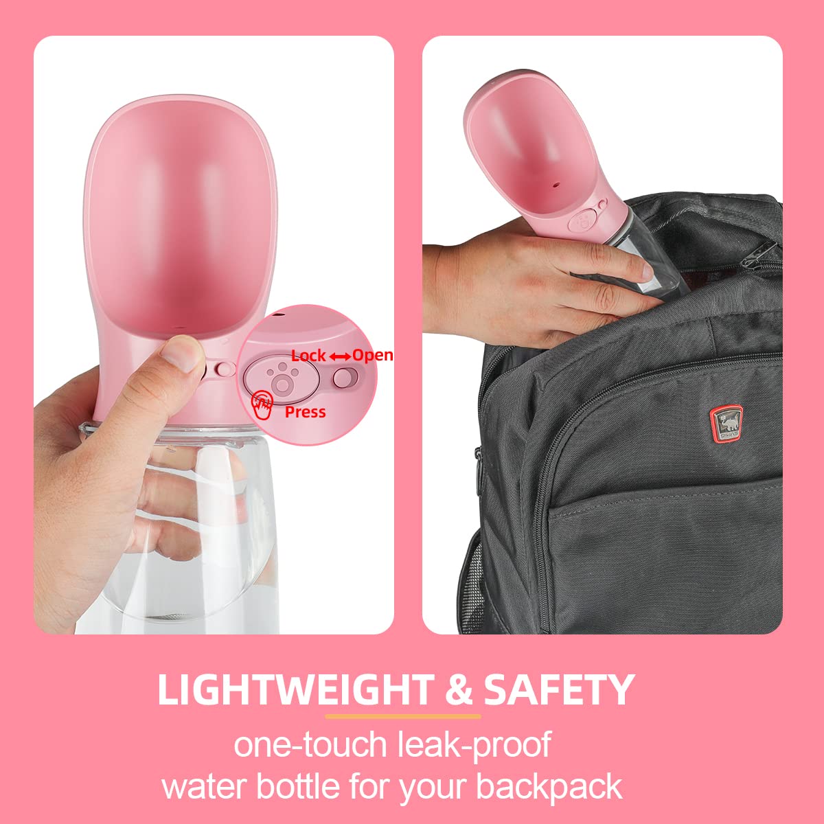 Portable Dog Water Bottle with Bowl - 19oz Lightweight Travel Water Dispenser for Dogs, Puppy Essentials for Outdoor Walking, Hiking & Camping - Pink Pet Accessories (Perfect for Park Visits, Beach Trips & Daily Walks)