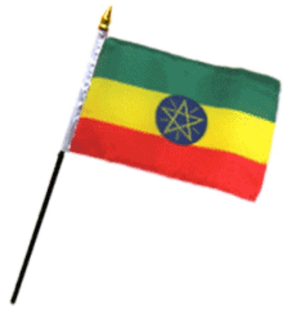 Ethiopia Star 4x6 Inch Mini Desk Stick Flags - Set of 3 Small Handheld Flags Without Base - Perfect for Classroom, Office Decor, International Events & Patriotic Displays