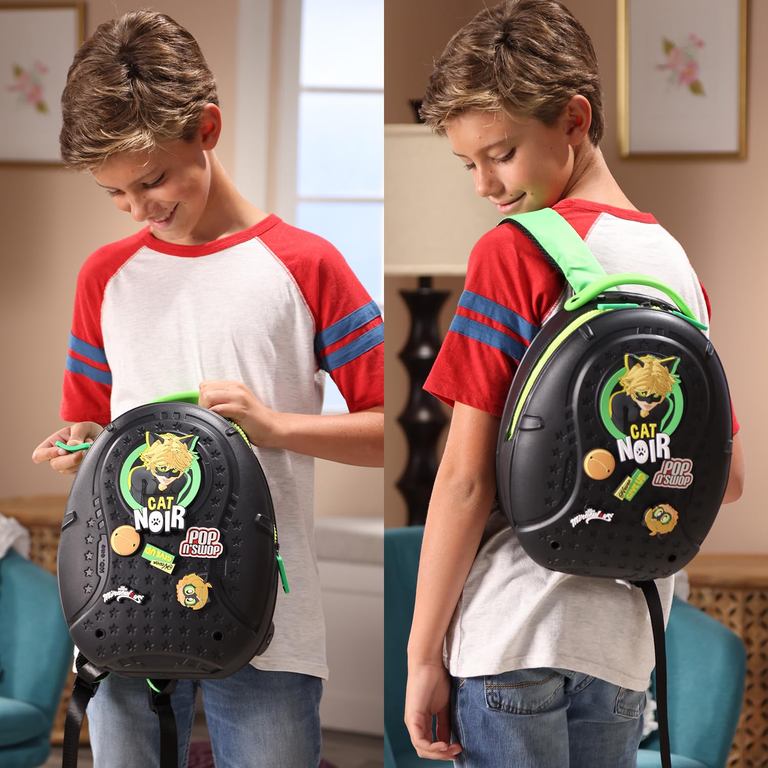 Miraculous Ladybug & Cat Noir 12-Piece Badge Set - Clip-On Pins for Pop n' Swop Purses, Bags & Backpacks (Regular & XXL Size) - Perfect for School, Cosplay & Fan Collections