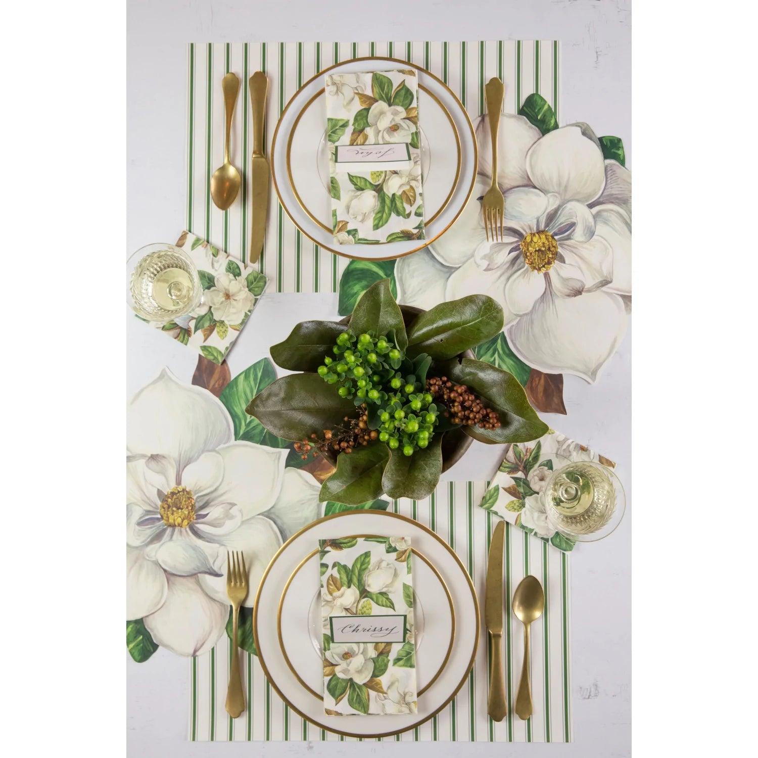 Hester & Cook Green Ribbon Stripe Cotton Placemat Set of 4 - Elegant Table Setting for Dining Room, Kitchen, and Party Decor