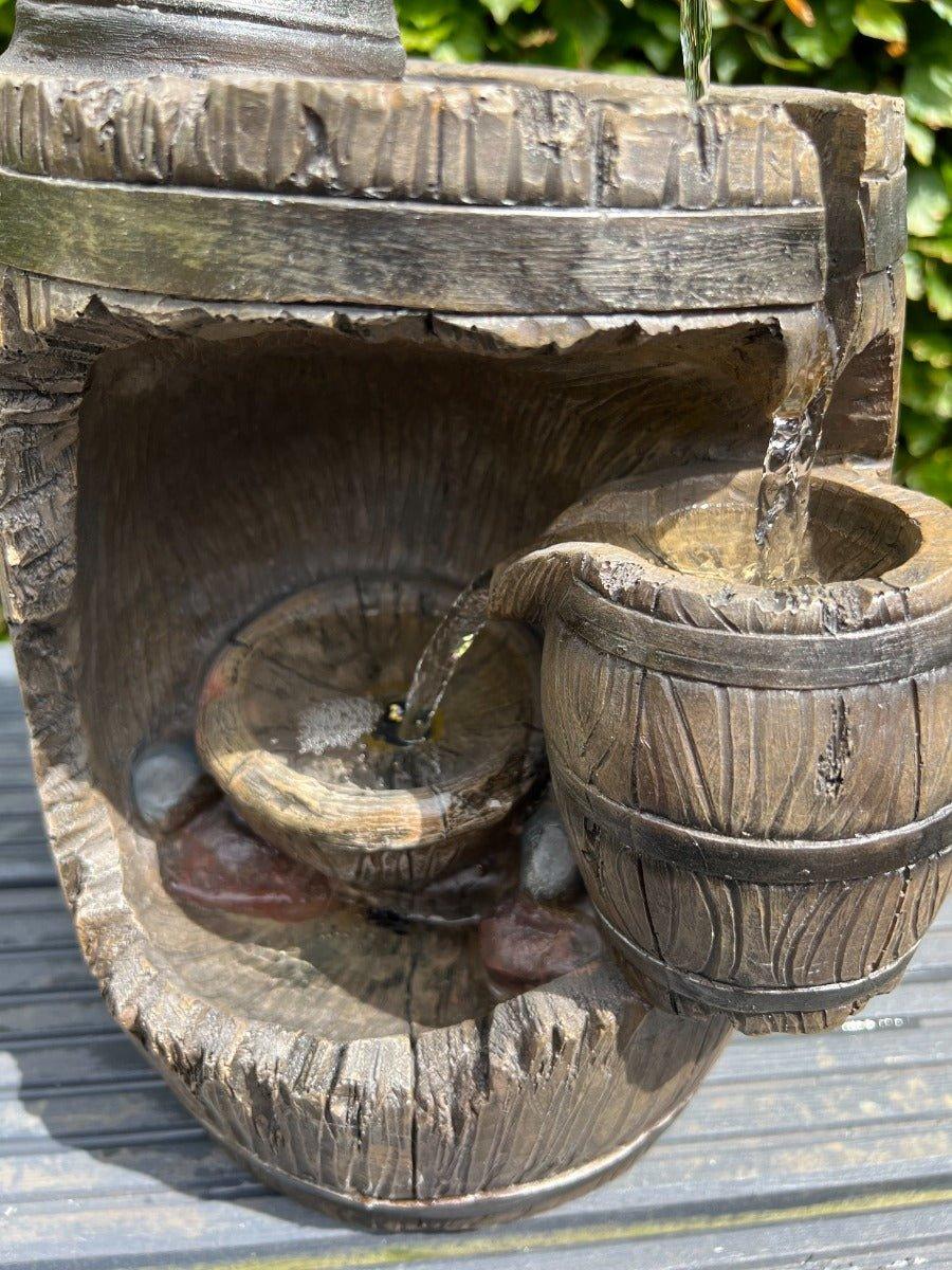 3-Tier Barrel Water Fountain with LED Lights - Outdoor Garden Decor, Relaxing Patio & Backyard Water Feature