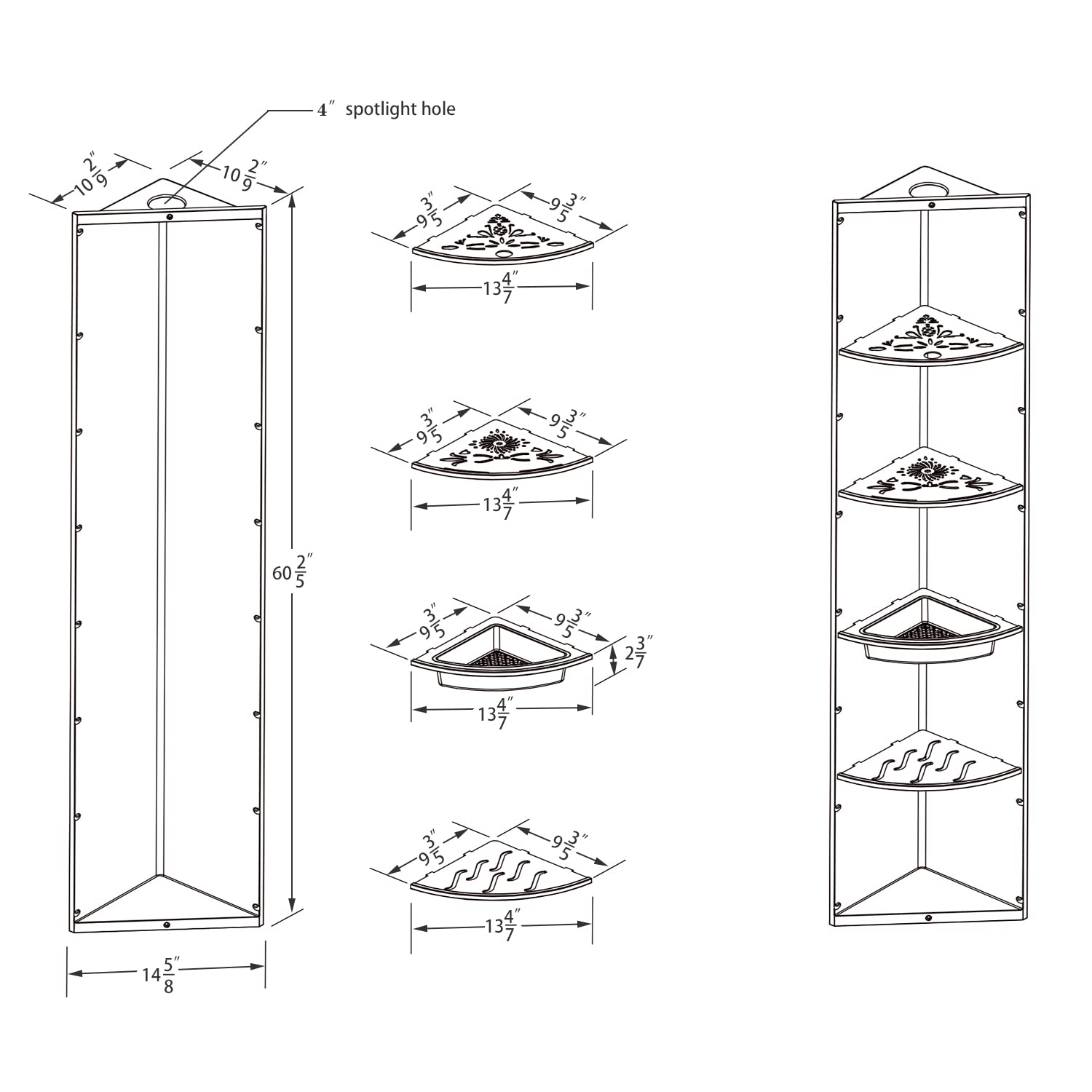 Large Corner Shower Shelf - Stainless Steel 304 Triangle Shower Niche 14X60 with 4 Shelves | Ready to Tile | Perfect for Bathroom Organization & Space Saving