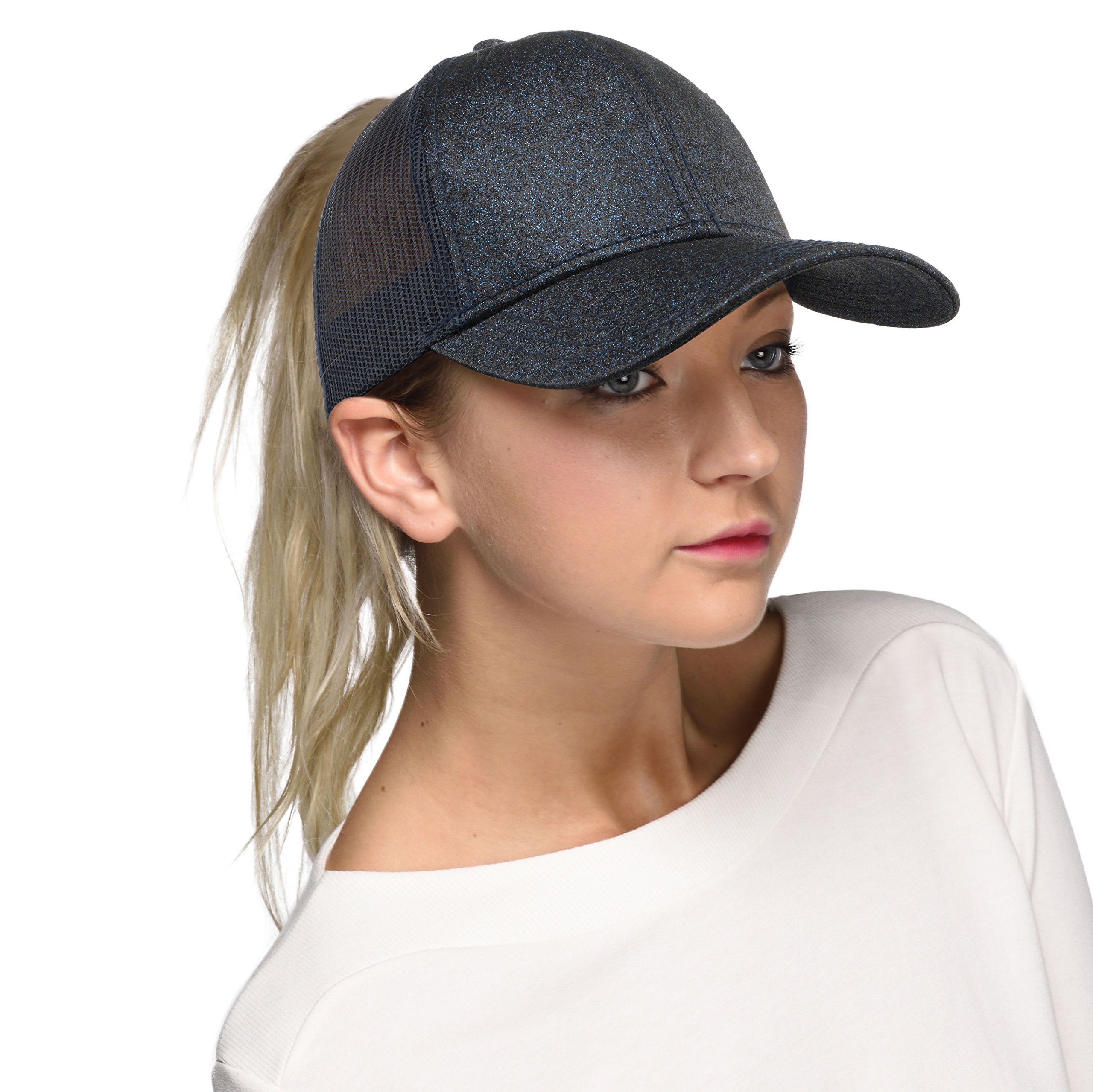 C.C Hats and Scarf Ponytail Baseball Cap for Women - Messy Bun Trucker Hat with Adjustable Strap (BT-6) - Perfect for Running, Gym, Outdoor Sports and Casual Wear