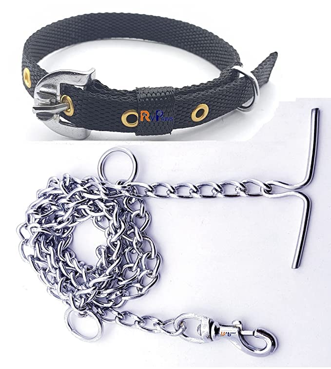 **Pups&Pets Heavy Duty 5ft Stainless Steel Dog Leash with Adjustable 12-16 Inch Nylon Collar – Non-Toxic, Durable Combo for Small & Medium Dogs (Black) – Perfect for Walking, Training & Outdoor Adventures**