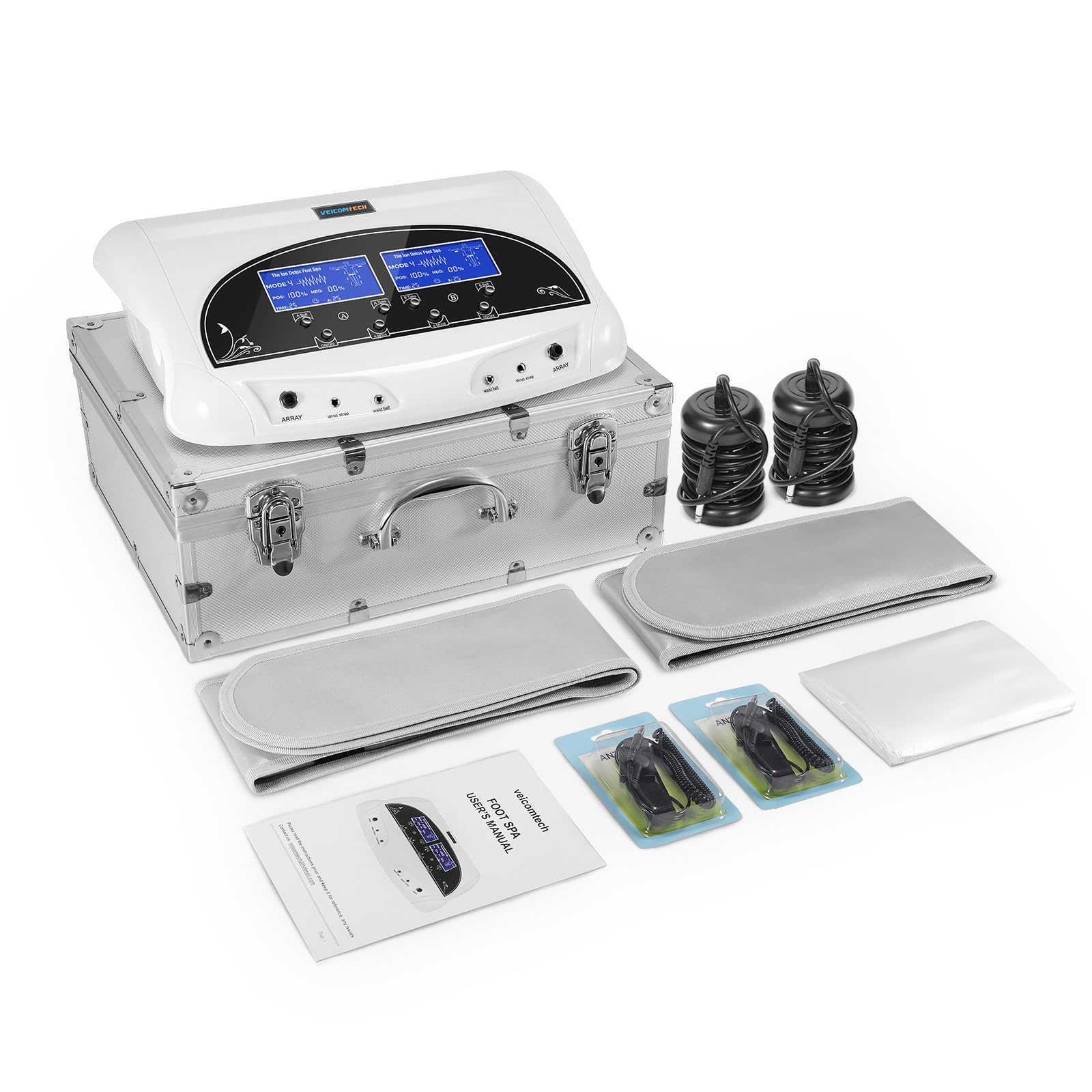 Dual Ionic Foot Bath Detox Machine – Professional Ionic Detoxifier with 2 Waist Belts, 2 Arrays & 10 Liners – Foot Spa Cleanse for Relaxation & Detox at Home