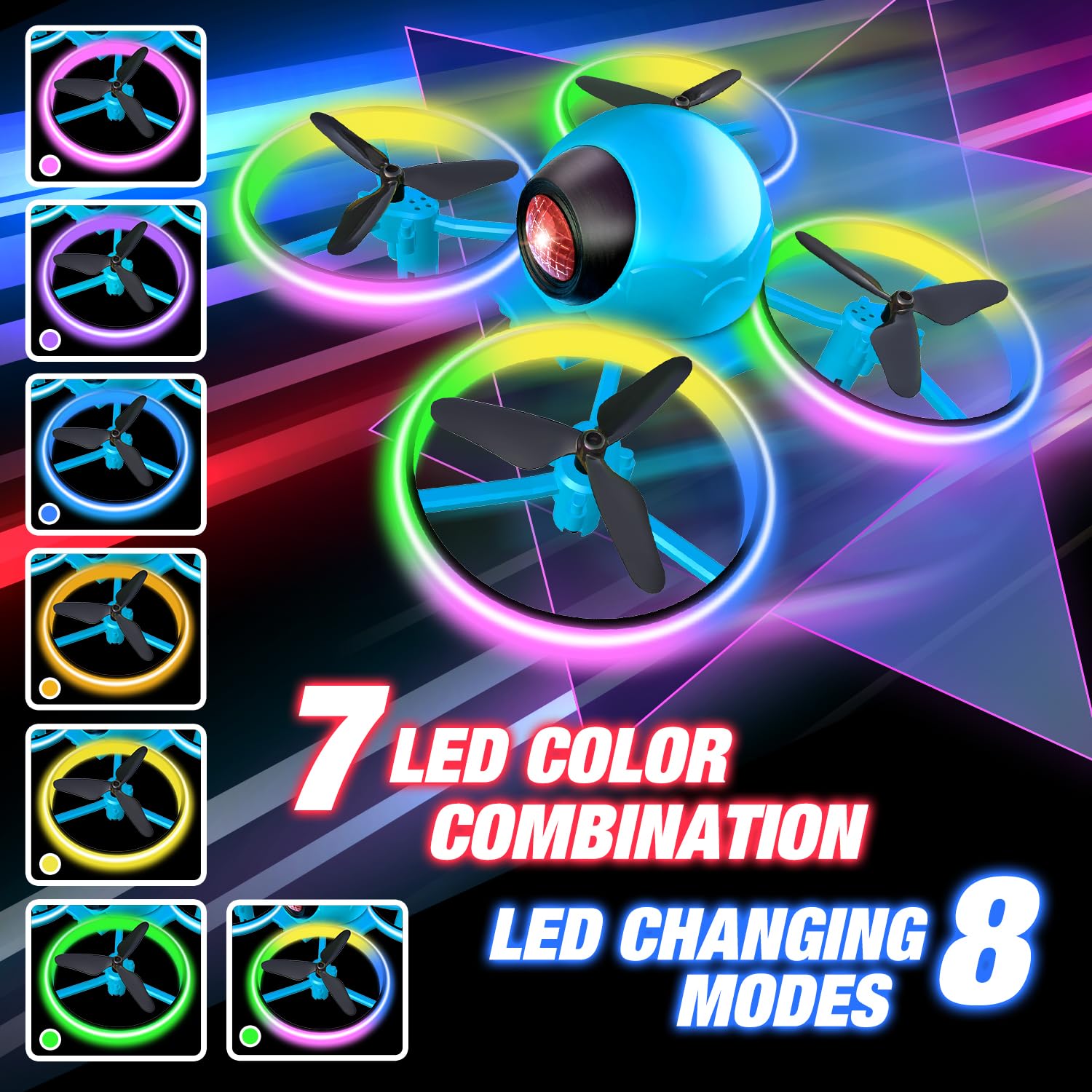 Dwi Dowellin Mini Drone for Kids & Adults - 4.9 Inch Small RC Quadcopter with LED Lights, One Key Takeoff, 360° Flips, Long Flight Time - Perfect Indoor Flying Toy for Beginners, Birthday Gifts & Family Fun (Blue)