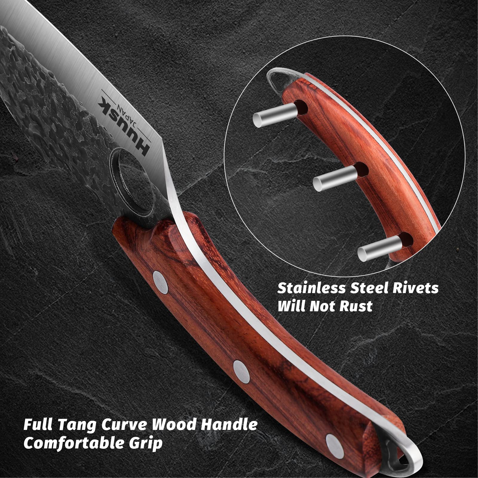 Premium Huusk Hand-Forged Japanese Meat Cleaver - Professional Butcher Knife for Meat Cutting, Viking Kitchen Knife with Sheath - Perfect for Home Cooking, BBQ & Outdoor Camping - Ideal Thanksgiving & Christmas Gift for Chefs
