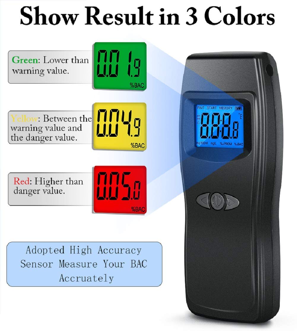 Professional Digital Breathalyzer - USB Rechargeable Alcohol Tester with LCD Display & 10 Mouthpieces | Accurate BAC Detection for Personal, Workplace & Law Enforcement Use