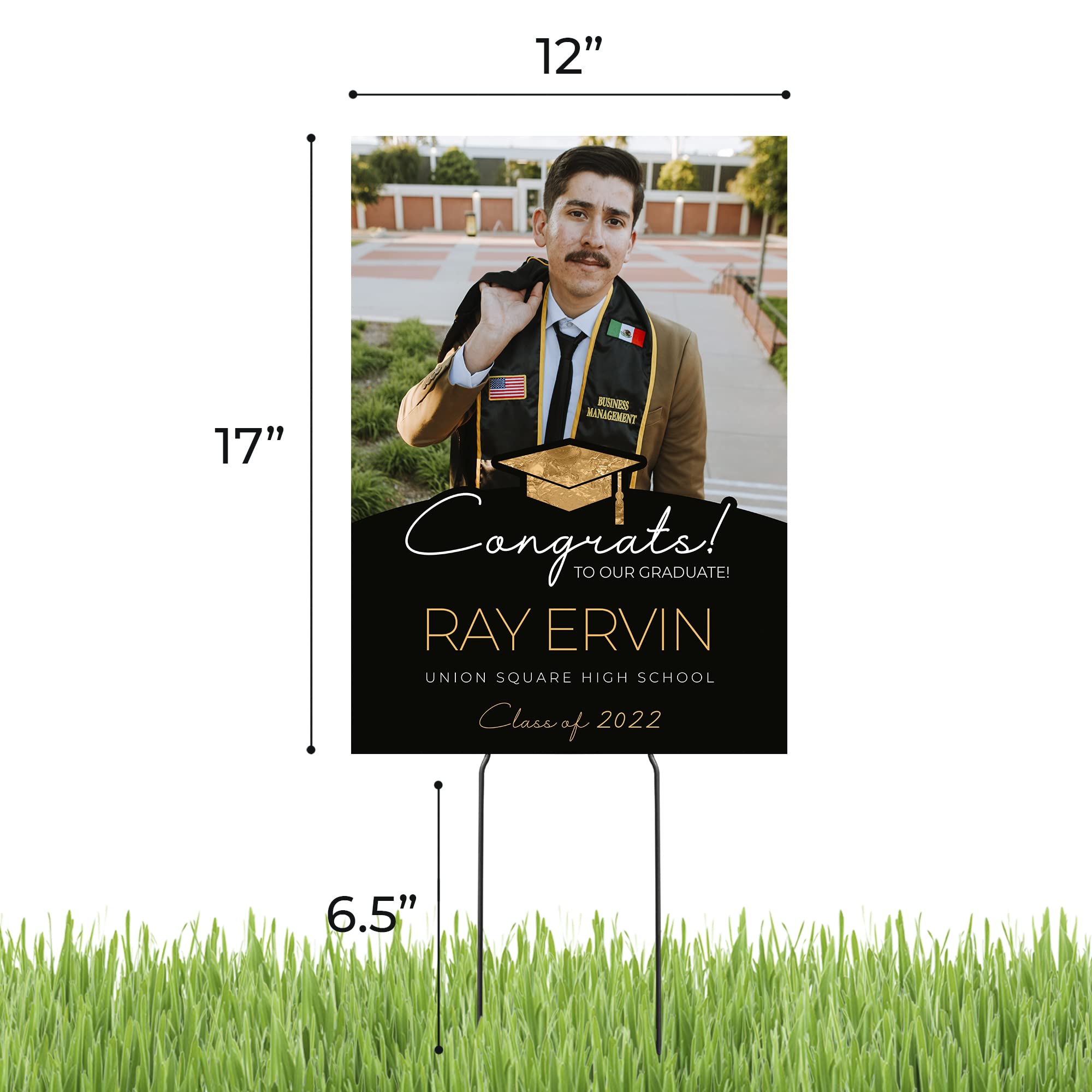 12x17 Personalized Graduation Yard Sign with Metal Stakes - Custom Graduation Gift for High School, College, Middle & Elementary School - Class of 2022 (Design 5) - Perfect for Outdoor Lawn Decor & Graduation Party Celebrations