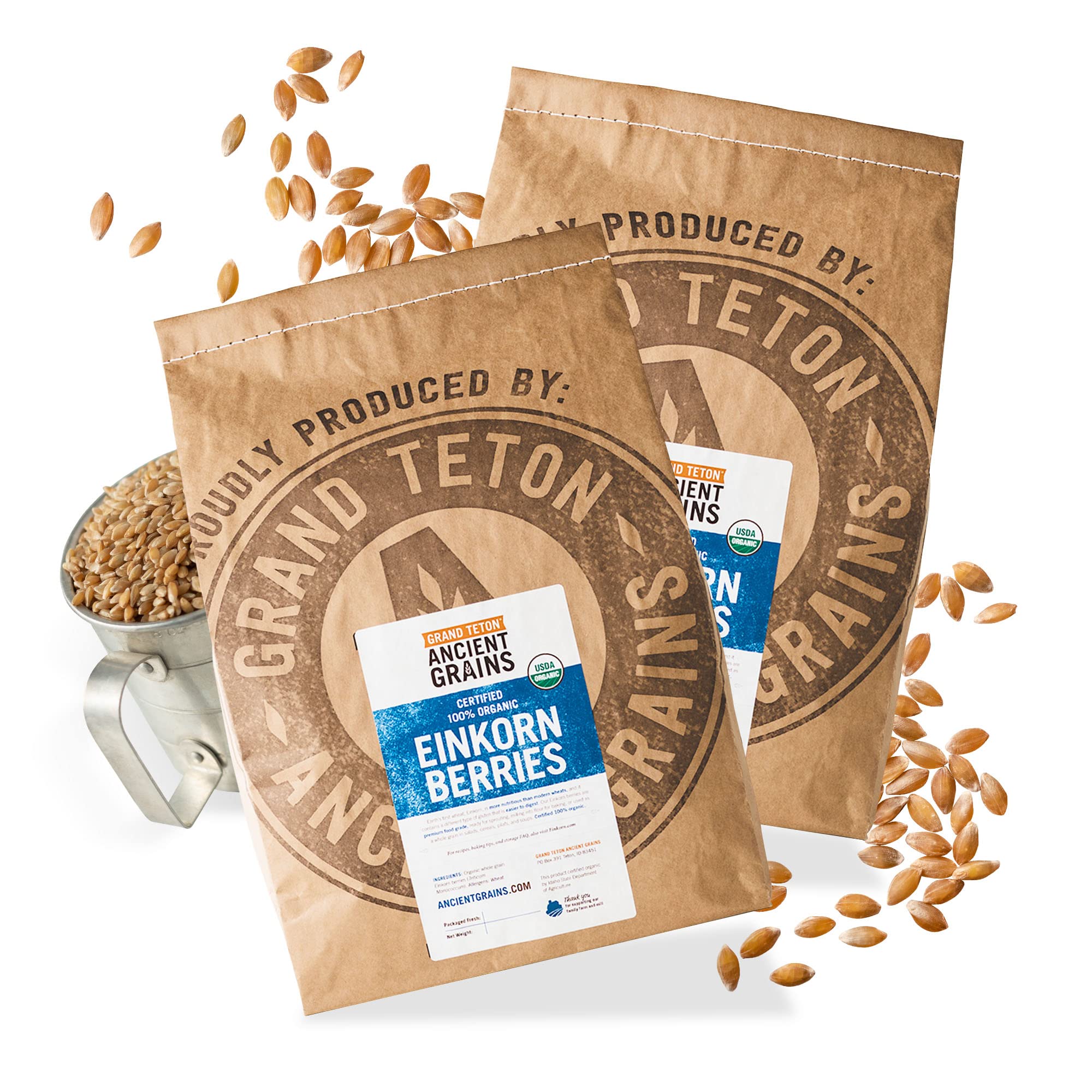100% Organic Einkorn Berries & Farro Piccolo - Premium Ancient Grains for Milling Flour, Baking Bread, Cooking Pilafs & Soups | Non-GMO, Food-Grade Quality | 48 lbs Bulk Pack | Perfect for Healthy Homemade Meals & Artisan Baking