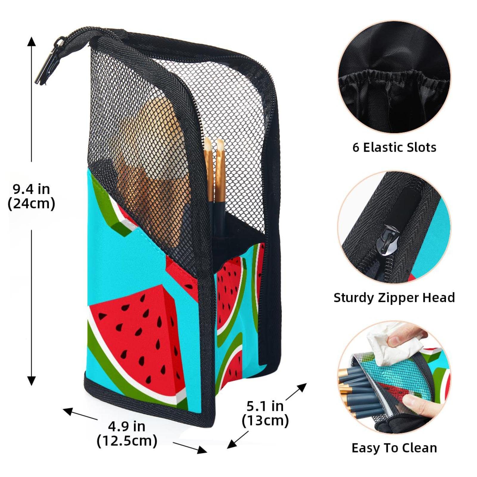 12-Piece Makeup Brush Organizer Bag with Watermelon Print - Portable Cosmetic Brush Holder Case for Travel & Home Storage | Green Background Makeup Brush Set for Professional & Everyday Use