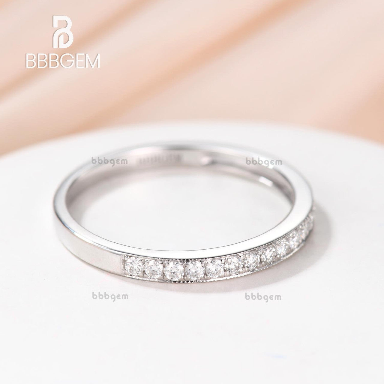 14K White Gold Petite Moissanite Half Eternity Wedding Band - Matching Anniversary Promise Ring Set for Women, Perfect for Bridal Jewelry, Engagement Gift & Romantic Occasions