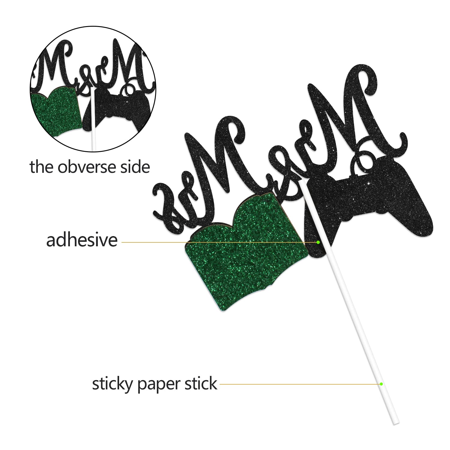 Mr & Mrs Wedding Cake Topper - Glitter Game Controller & Book Design - Funny Bridal Shower & Engagement Party Decoration - Perfect for Gamer Couples Wedding Cakes