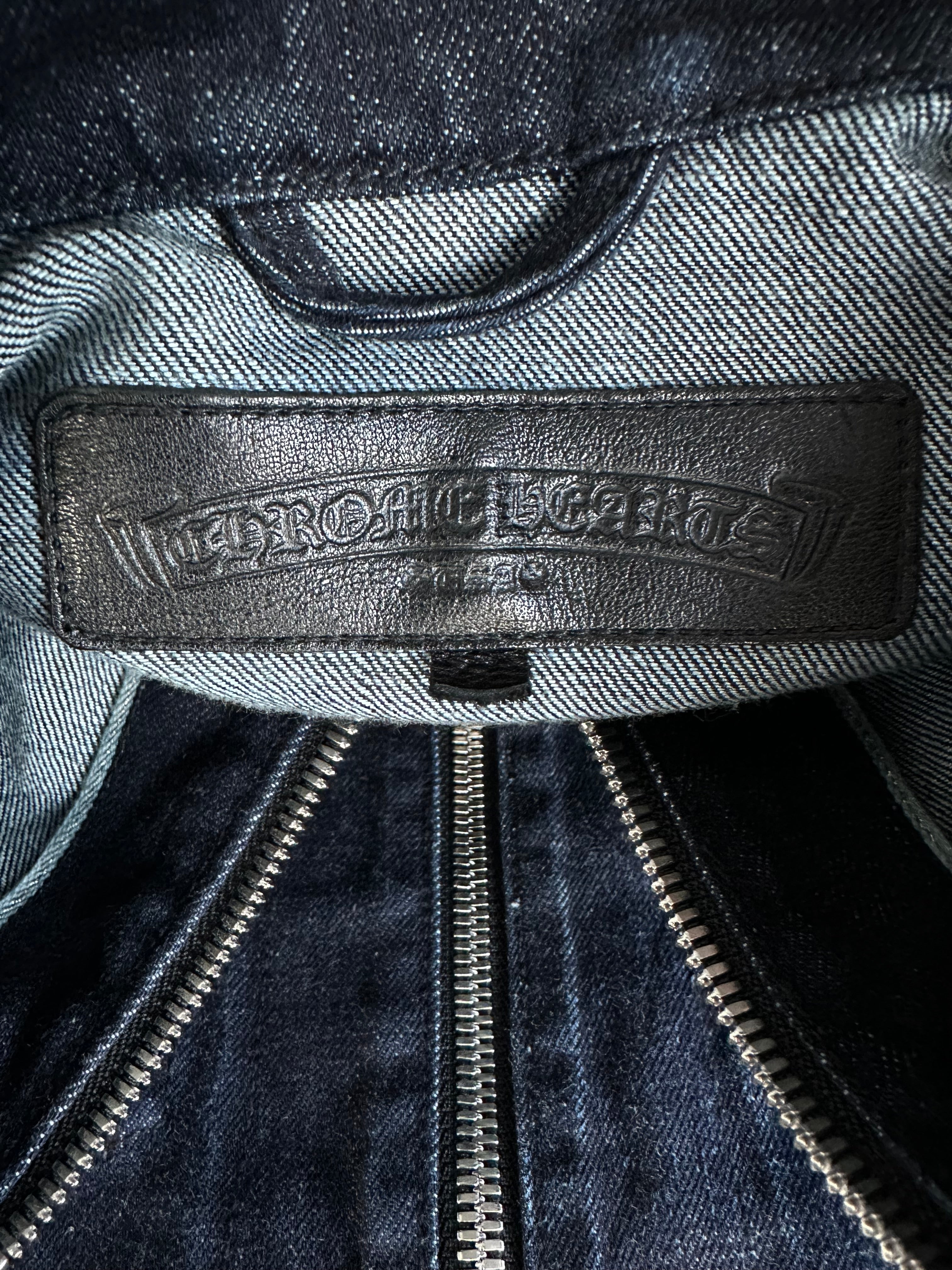 Chrome Hearts Dark Blue Fleur Denim Jacket for Men & Women | Vintage Distressed Denim Coat | Perfect for Casual Wear, Street Style & Night Out