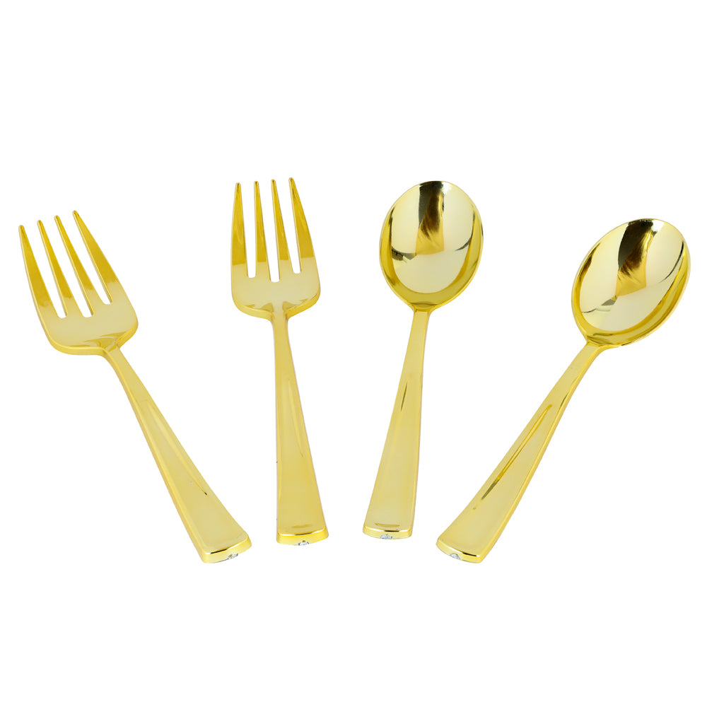 Premium Gold-Plated Serving Spoons and Forks Set - 2 Pieces Each | Elegant Tableware for Dinner Parties, Weddings & Special Occasions