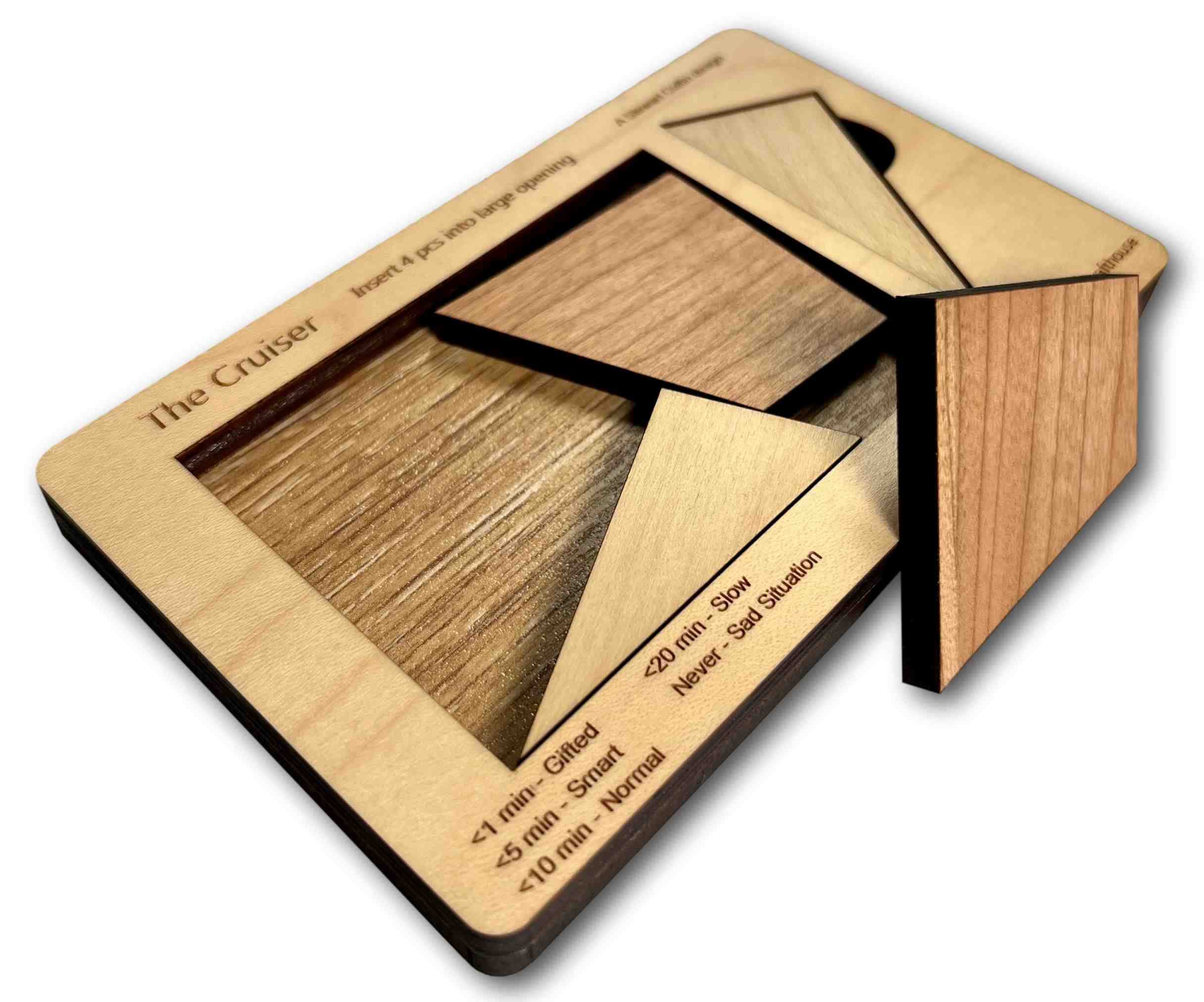 The Cruiser - 4 Piece Wooden Brain Teaser Puzzle Set for Adults & Kids - Stress Relief Fidget Toys for Office Desk & Coffee Table - Perfect Gift for Puzzle Lovers - Great for Anxiety Relief, Focus & Concentration