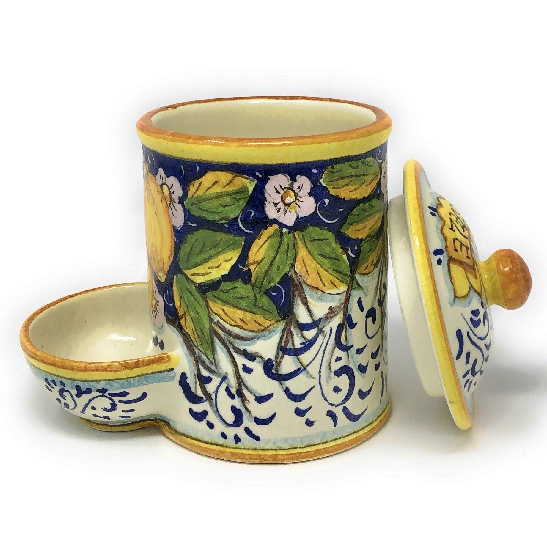 Hand-Painted Italian Ceramic Salt Jar with Three Lemons Design - Tuscan Art Pottery by CERAMICHE D'ARTE PARRINI, Made in Italy | Perfect for Kitchen, Dining Table & Gift Giving