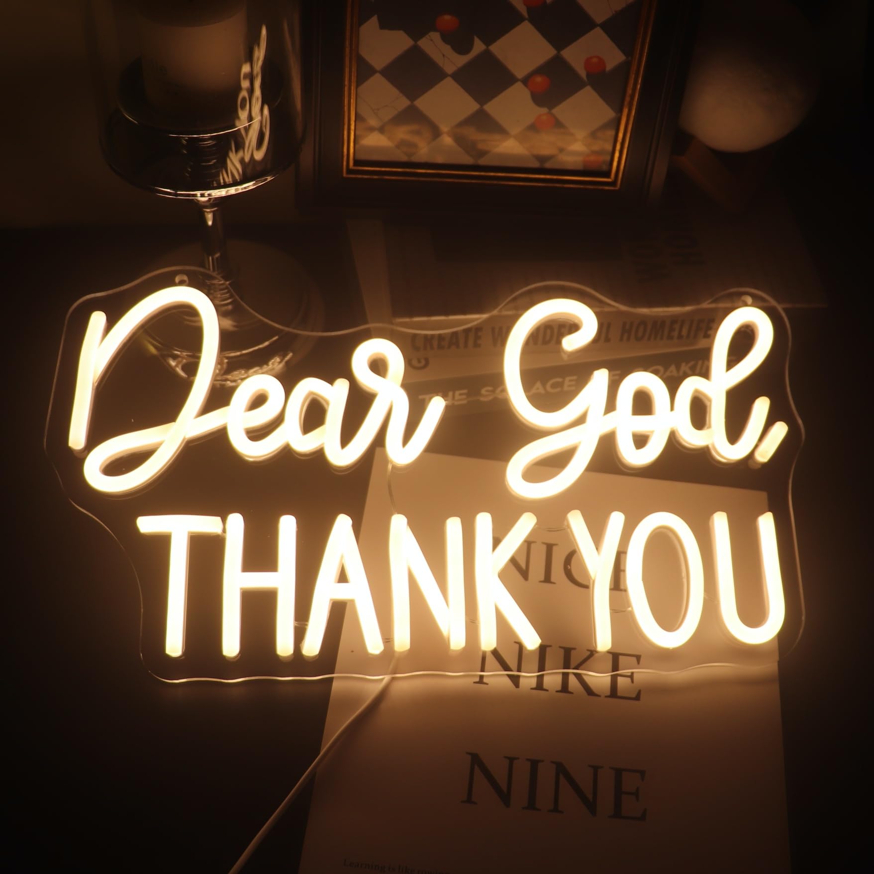 Dear God Thank You Neon Sign - Dimmable LED Decorative Light for Office, Home, Living Room & Classroom - Inspirational Christian Gift for Christmas, Birthday & Religious Occasions (Warm White)