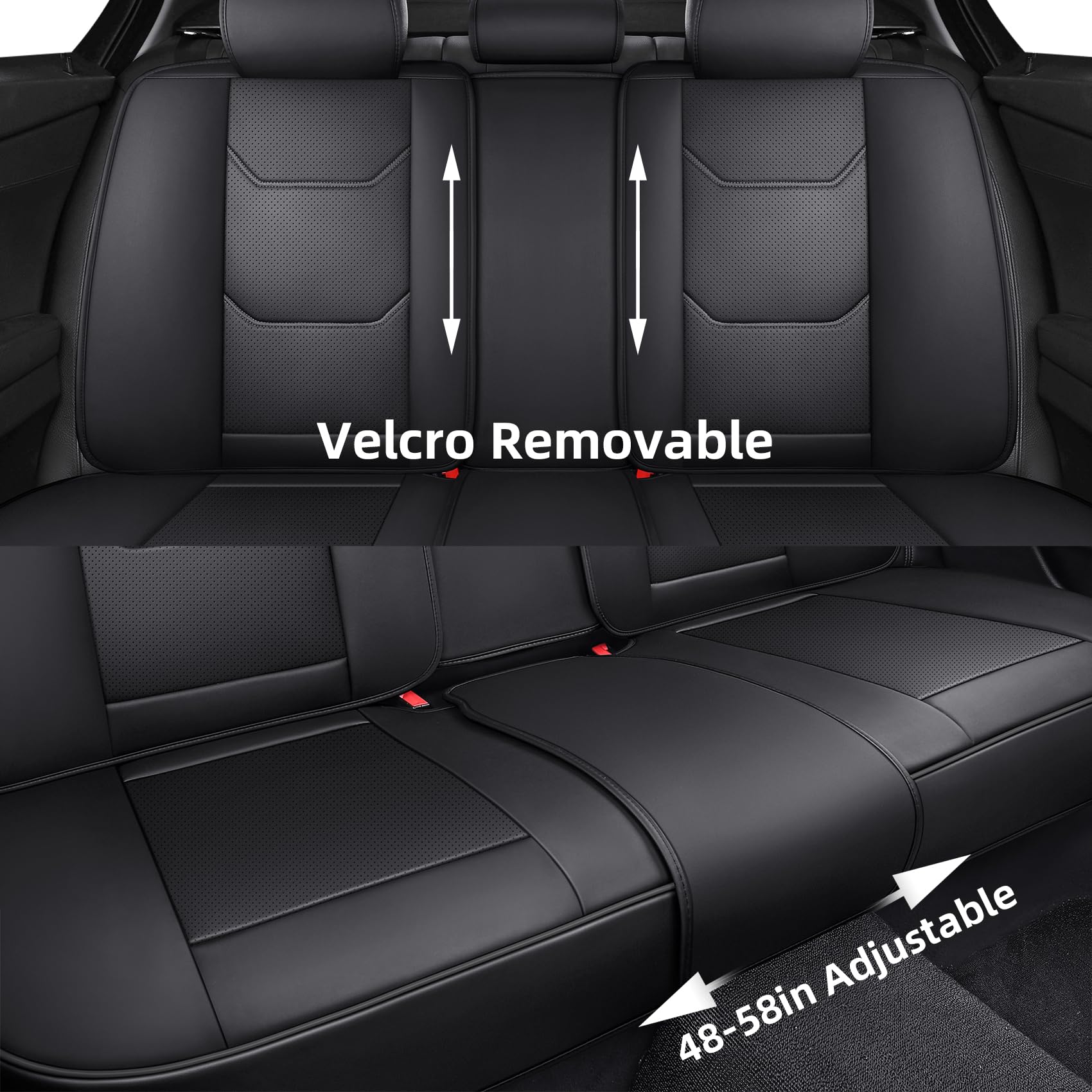 Premium Faux Leather Car Seat Covers Full Set - Universal Fit for Most Sedans & SUVs | Super Breathable, Full Wrapping Edge Design | Perfect for Daily Commute, Road Trips & Family Protection (Black)