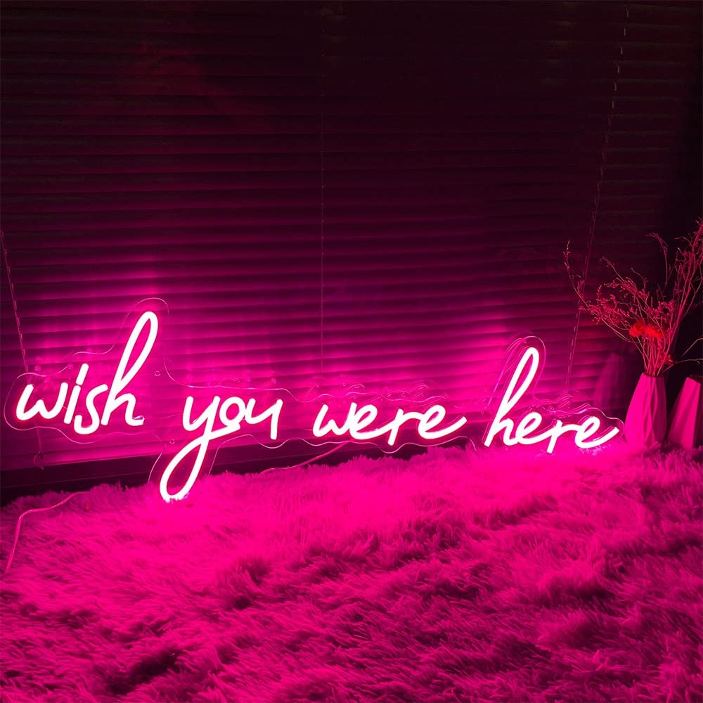 Custom LED Neon Sign 'Wish You Were Here' - Pink Wall Decor (23.6×7.8 IN) for Bedroom, Living Room & Business | Unique Gift for Birthday, Wedding, Christmas | Durable Flex Backdrop Lighting for Home & Office Decor