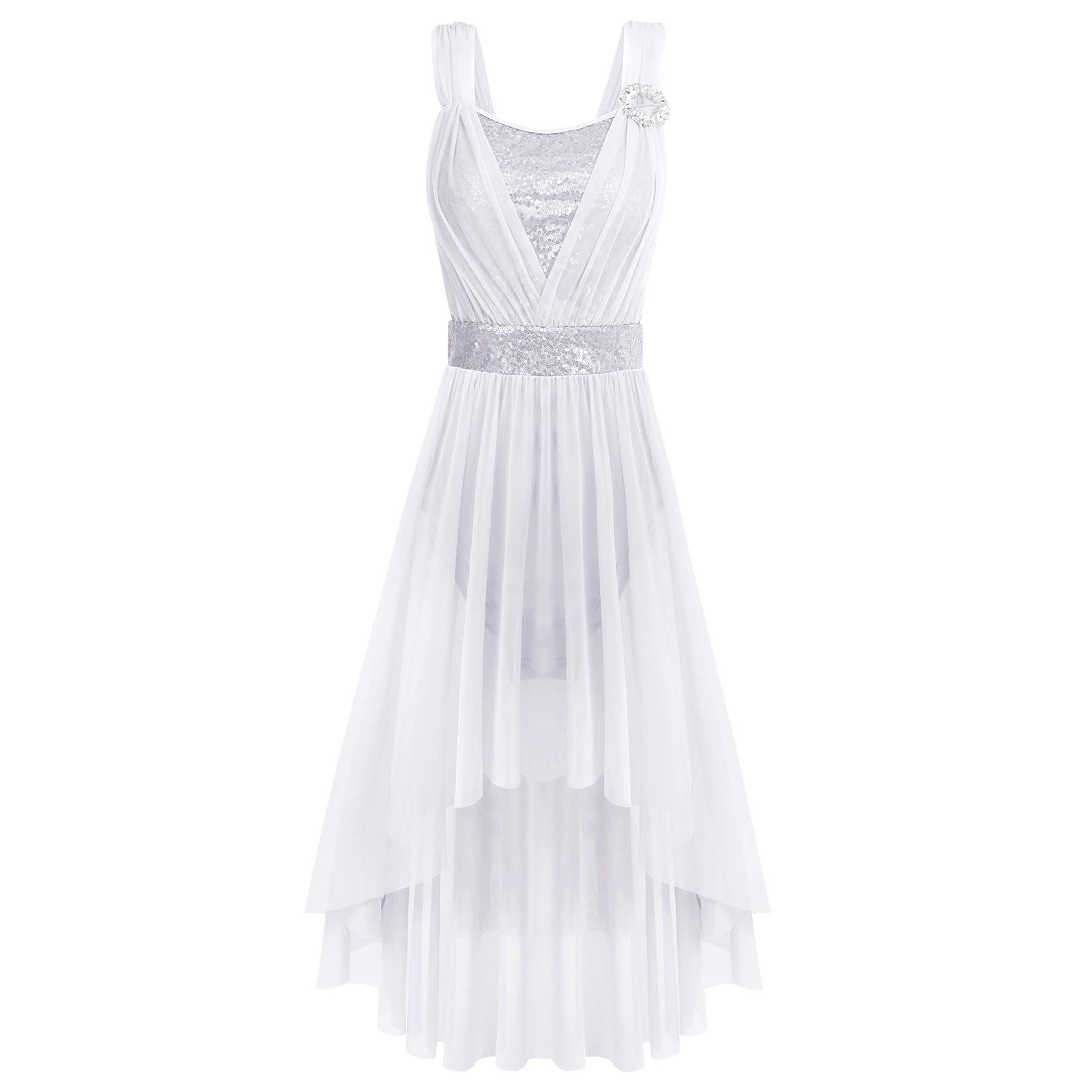 ODASDO Women's Lyrical Dance Dress - Modern Contemporary Ballet Costume with Sequins, Mesh & Tulle High-Low Skirt for Performances, Recitals & Competitions