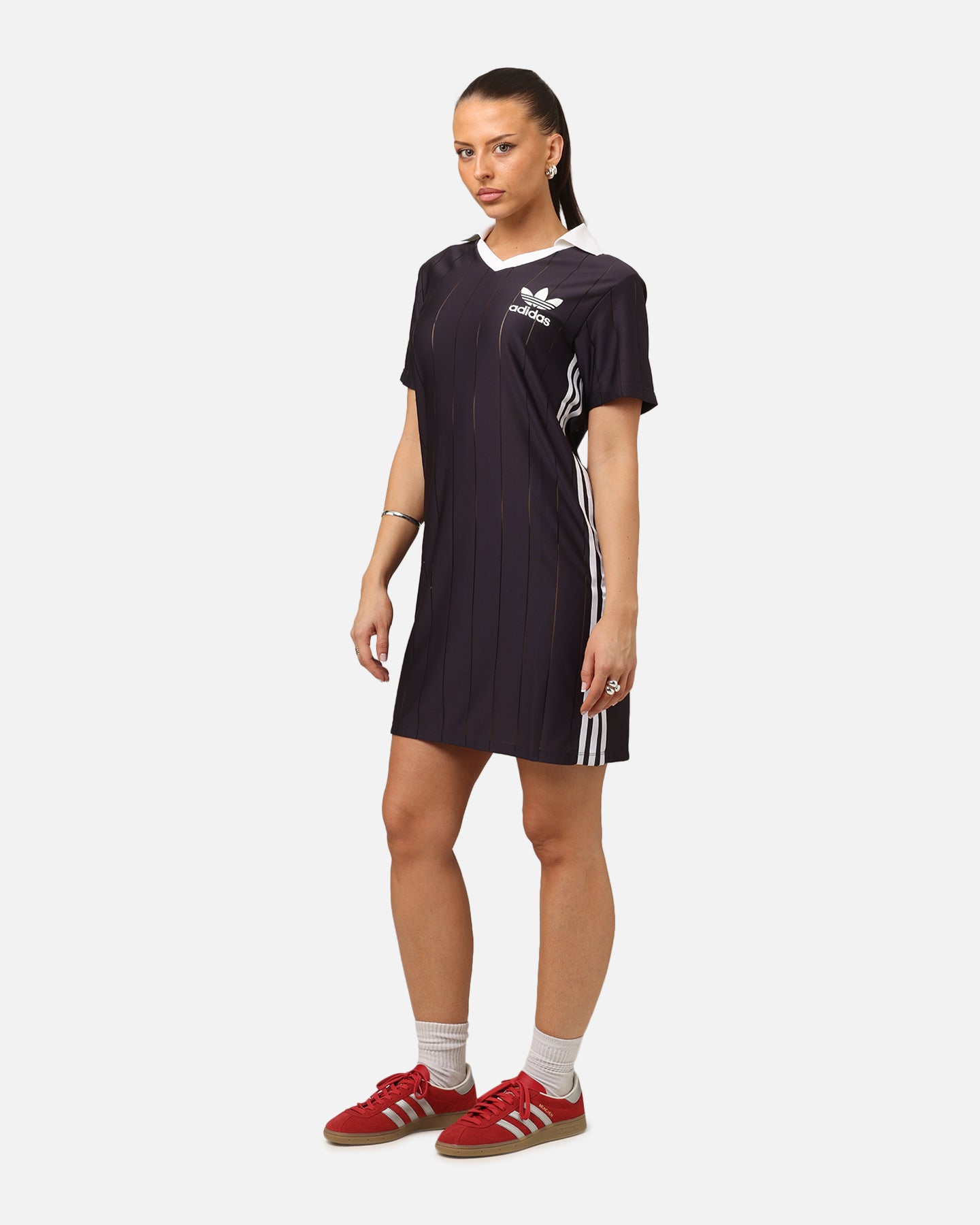 Adidas Women's 3 Stripes Pinstripe Dress - Aurora Black | Athletic Casual Dress for Running, Gym & Everyday Wear