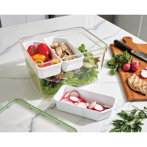 Large Fresh Produce Storage Bin with 3 Adjustable Dividers - Perfect for Organizing Fruits & Vegetables in Kitchen, Pantry or Refrigerator