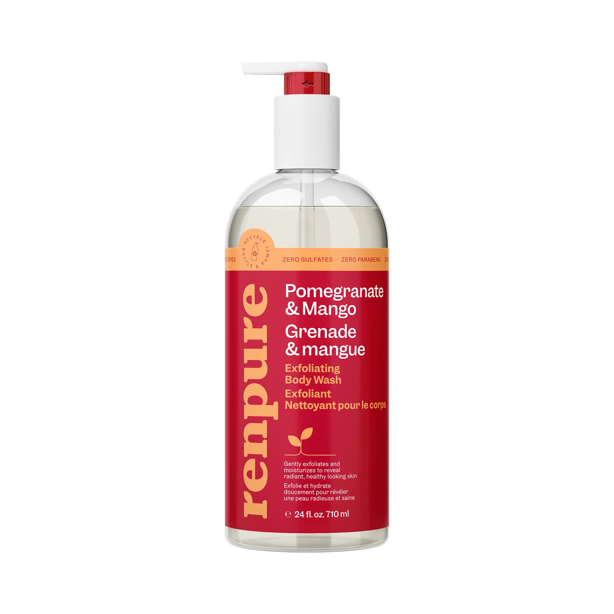 Renpure Originals Pomegranate & Mango Body Wash - 24 Ounce, Sulfate-Free & Moisturizing for Dry Skin - Perfect for Shower & Bath Use