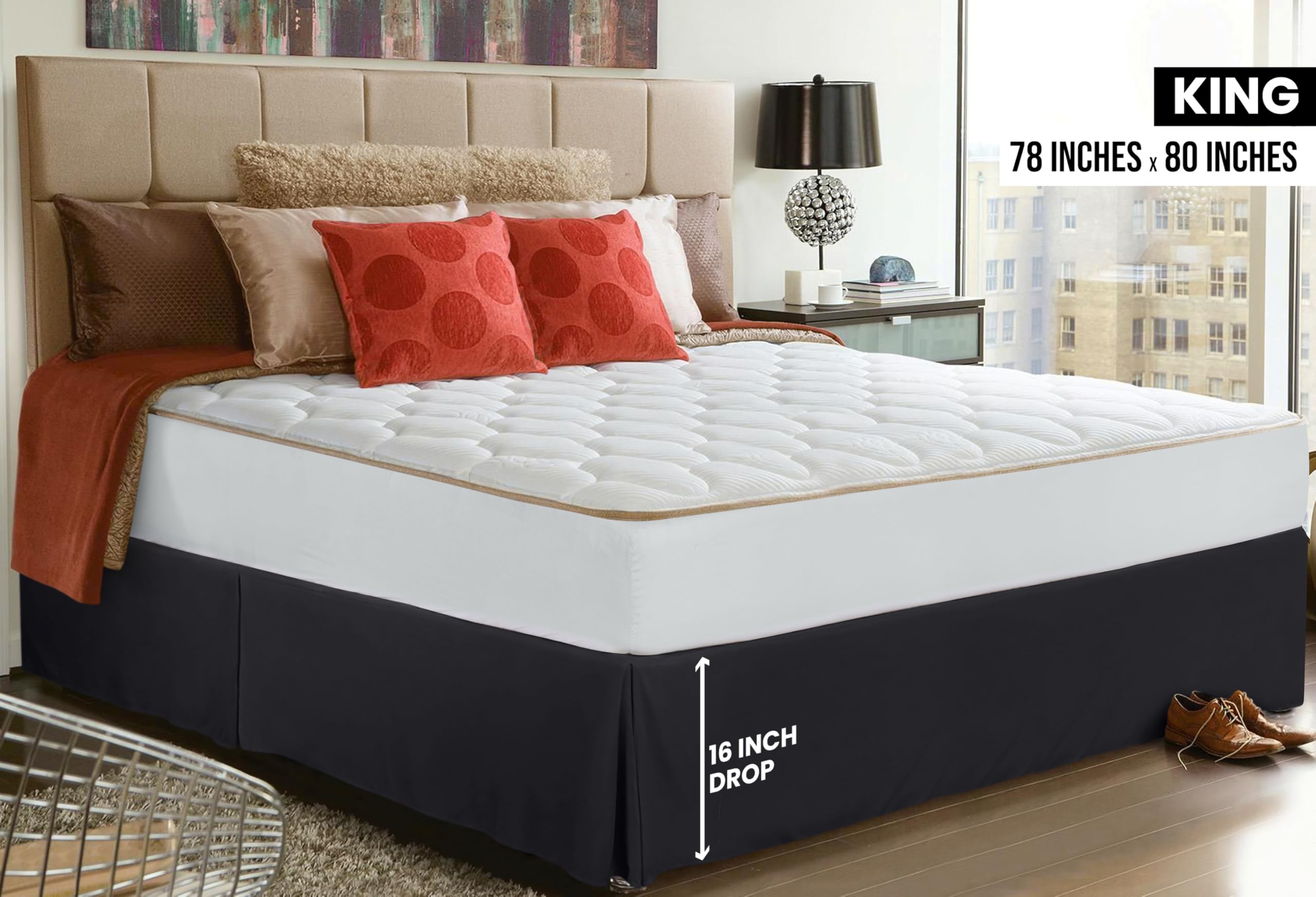 Utopia Bedding King Size Bed Skirt - Soft Quadruple Pleated Ruffle Design with 16 Inch Tailored Drop - Premium Hotel Quality, Shrink & Fade Resistant - Perfect for Master Bedrooms & Guest Rooms (King, Black)